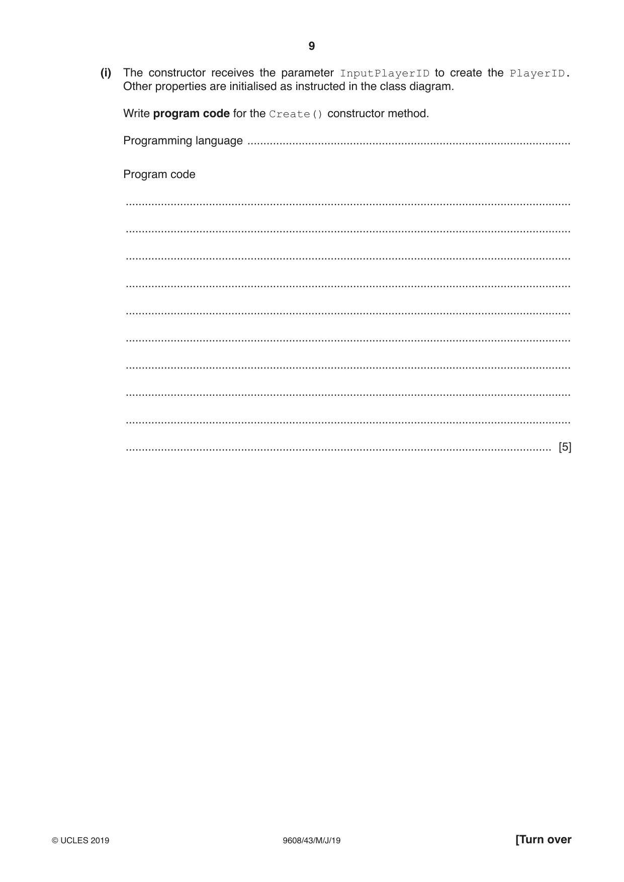 Cambridge A Level Computer Science 9608 2019 May/June Paper 4 · Variant 3 question paper, page 9 of 20