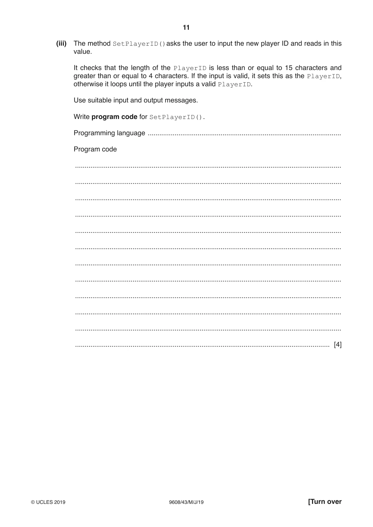 Cambridge A Level Computer Science 9608 2019 May/June Paper 4 · Variant 3 question paper, page 11 of 20