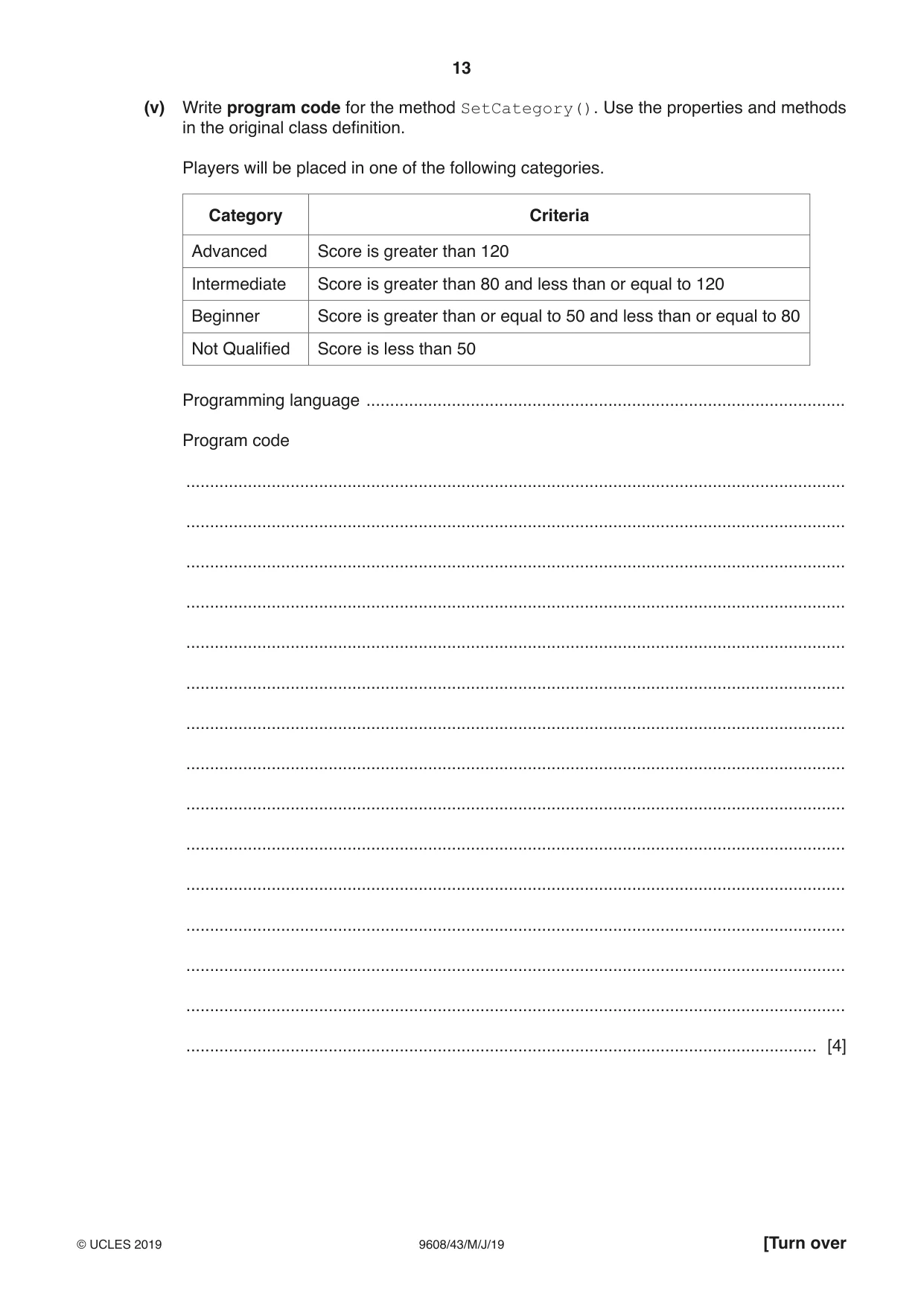 Cambridge A Level Computer Science 9608 2019 May/June Paper 4 · Variant 3 question paper, page 13 of 20