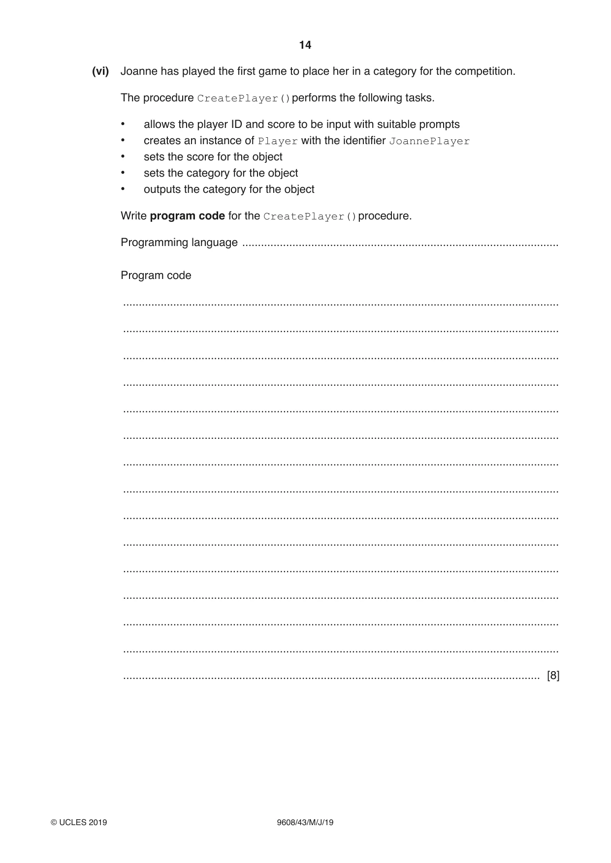 Cambridge A Level Computer Science 9608 2019 May/June Paper 4 · Variant 3 question paper, page 14 of 20