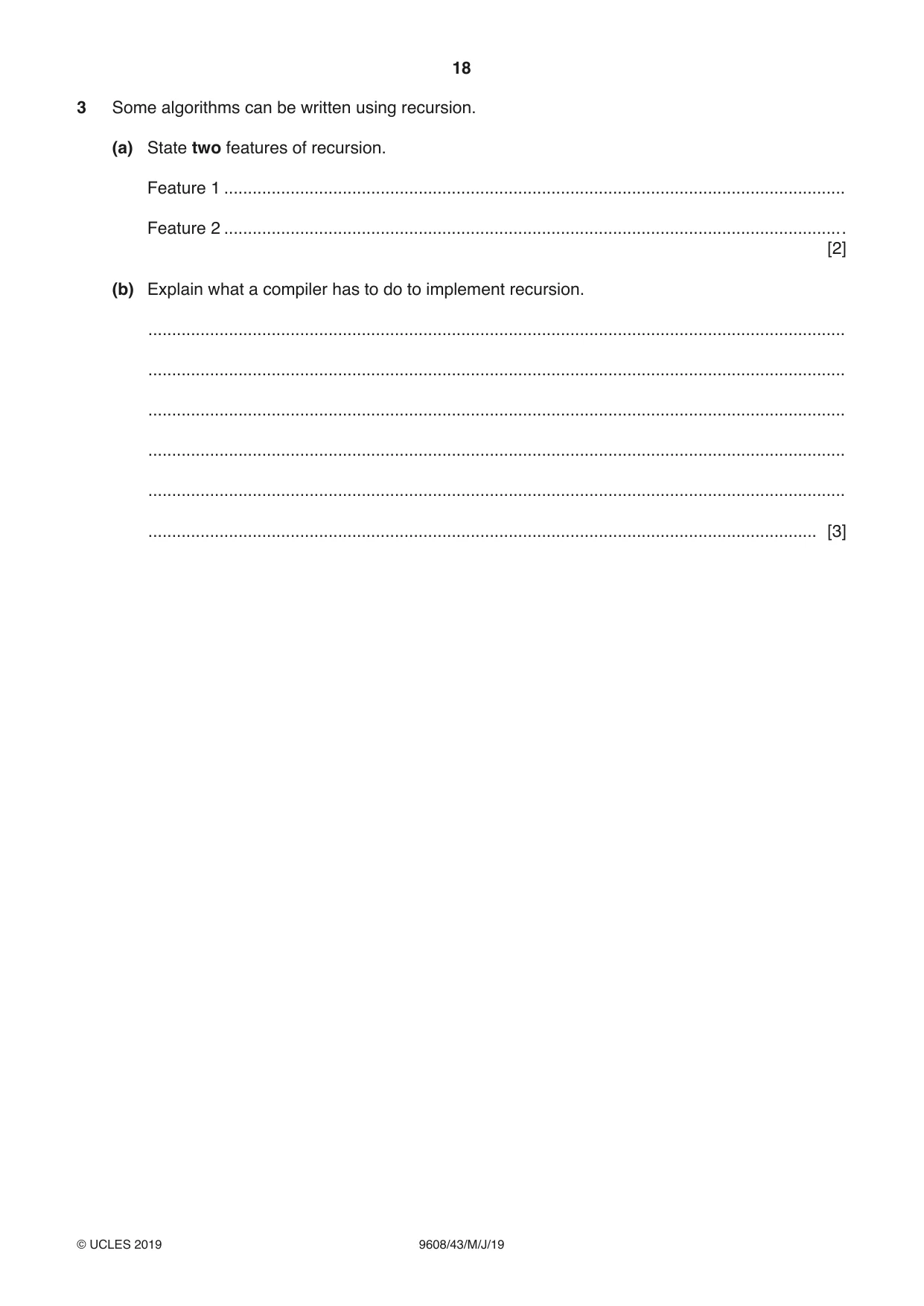 Cambridge A Level Computer Science 9608 2019 May/June Paper 4 · Variant 3 question paper, page 18 of 20