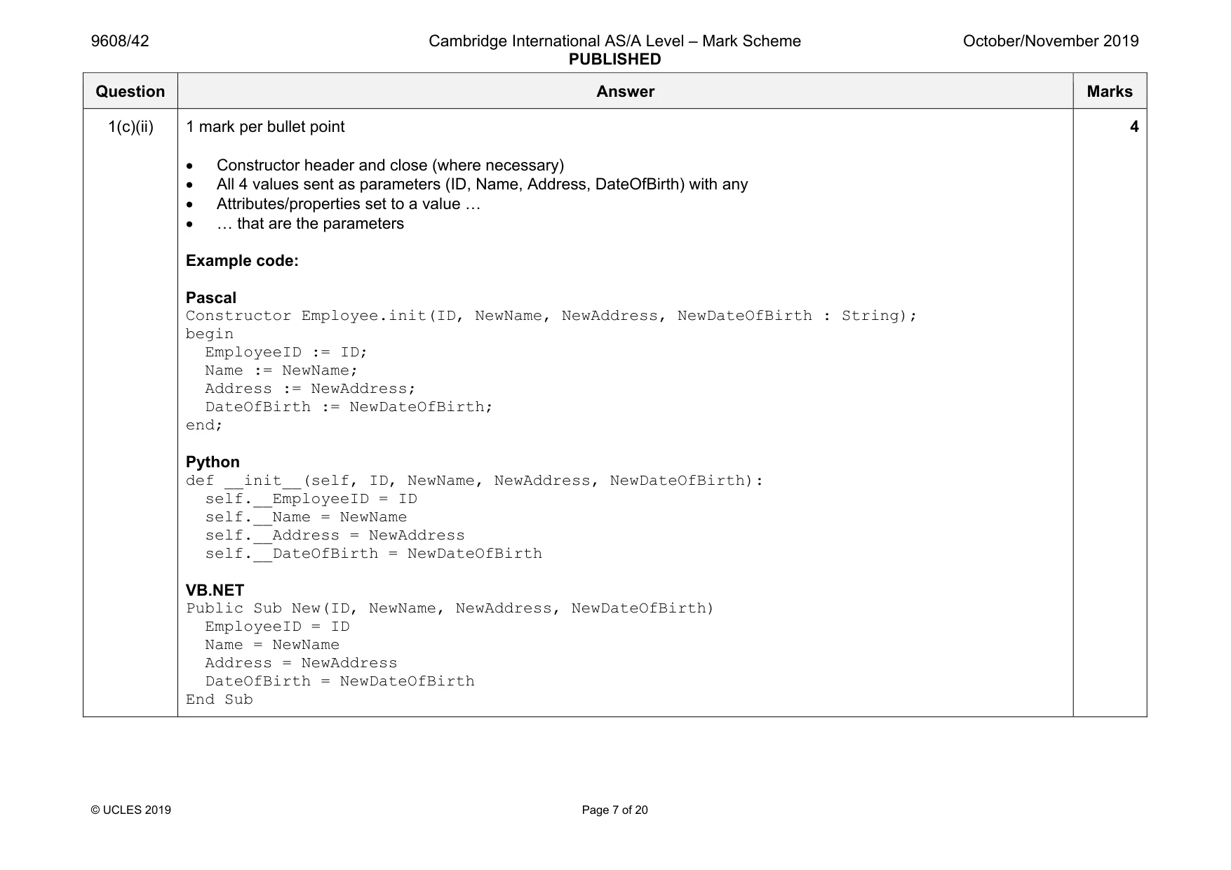 Mark scheme, page 7 of 20