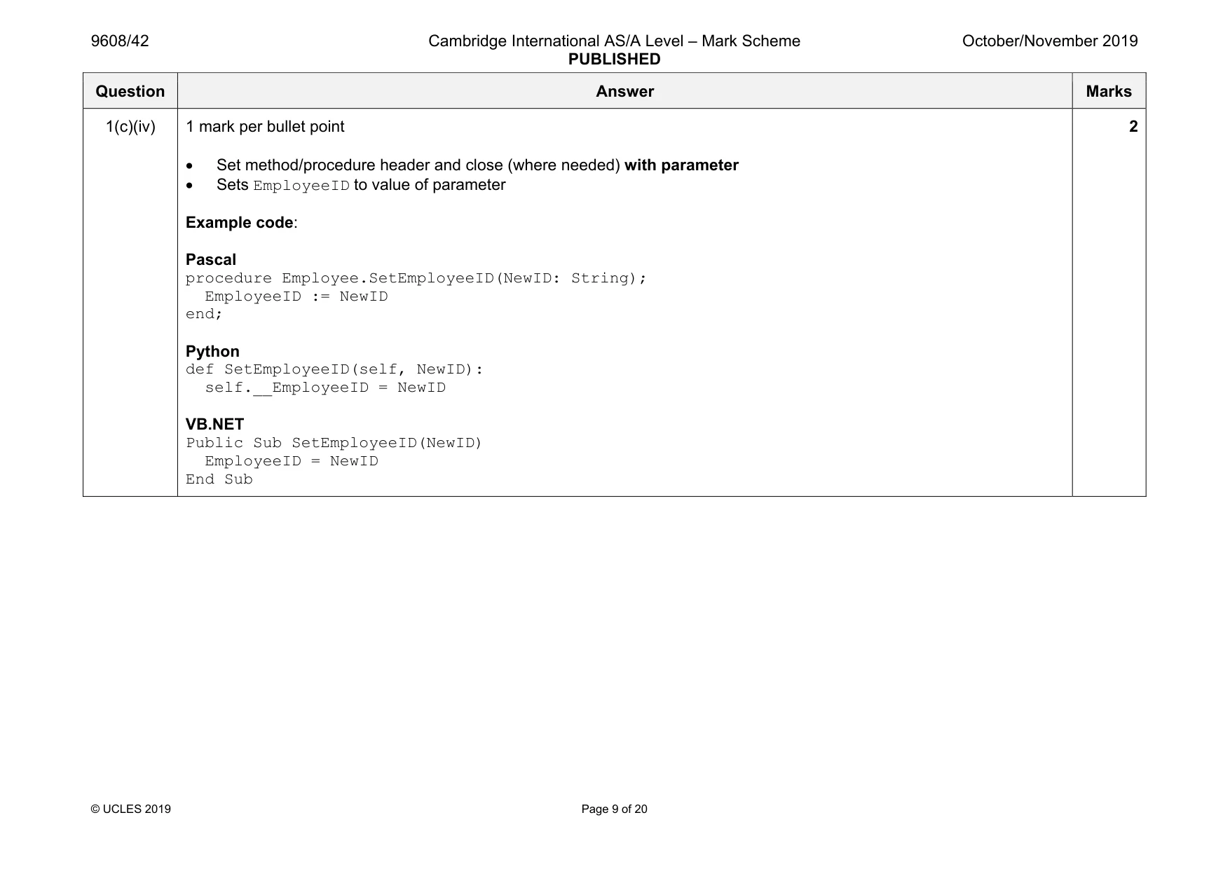 Mark scheme, page 9 of 20