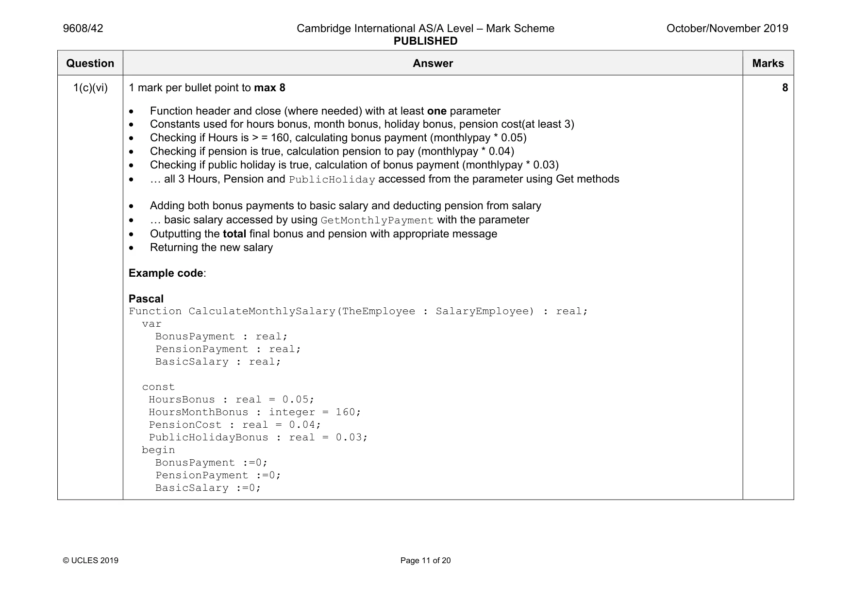 Mark scheme, page 11 of 20