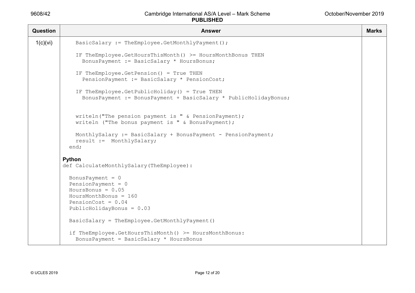 Mark scheme, page 12 of 20