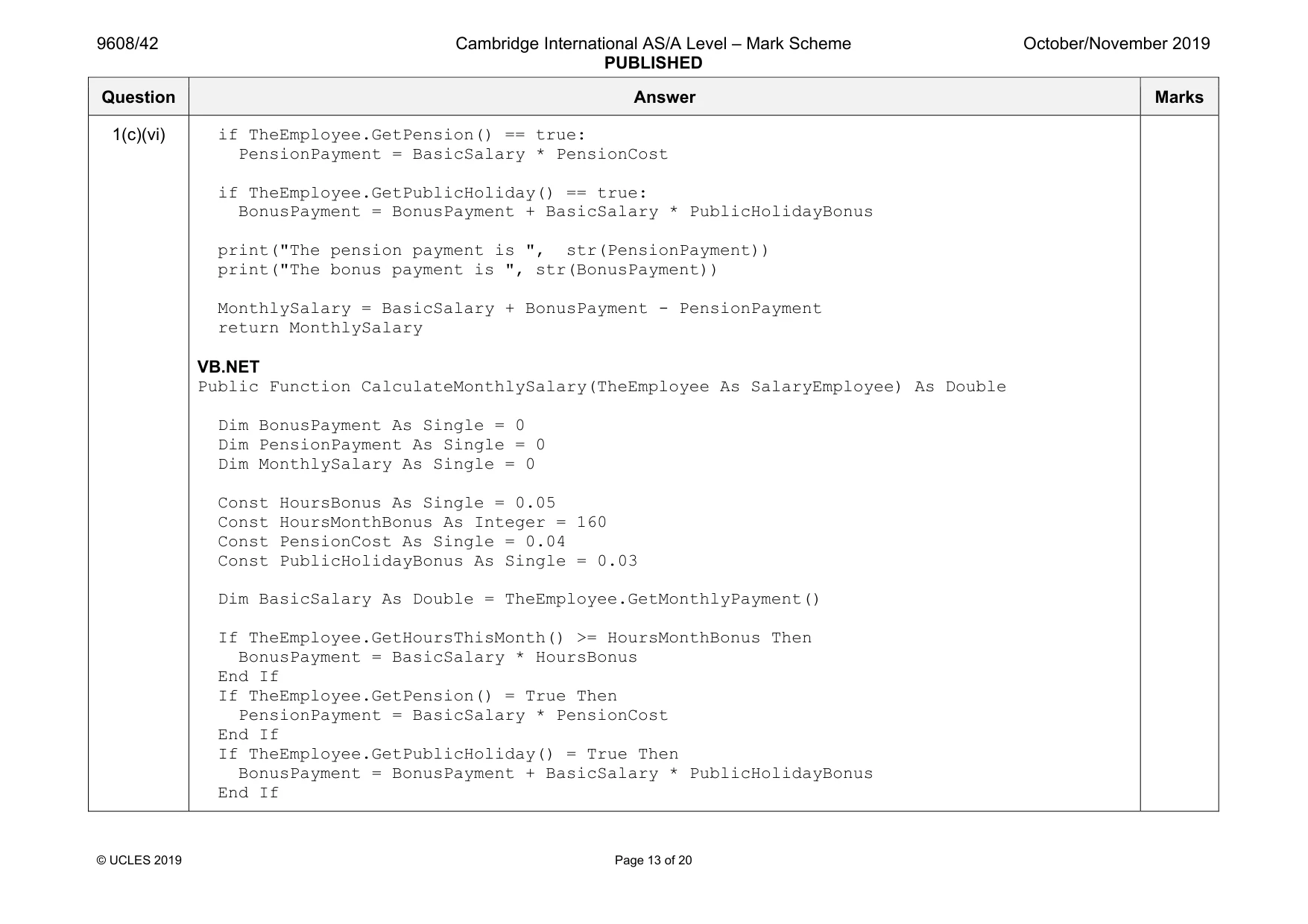 Mark scheme, page 13 of 20