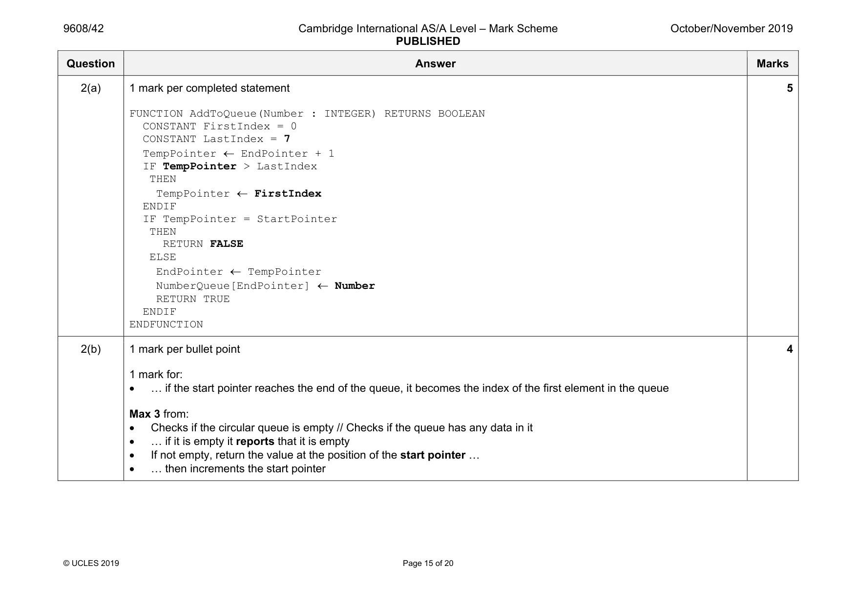 Mark scheme, page 15 of 20