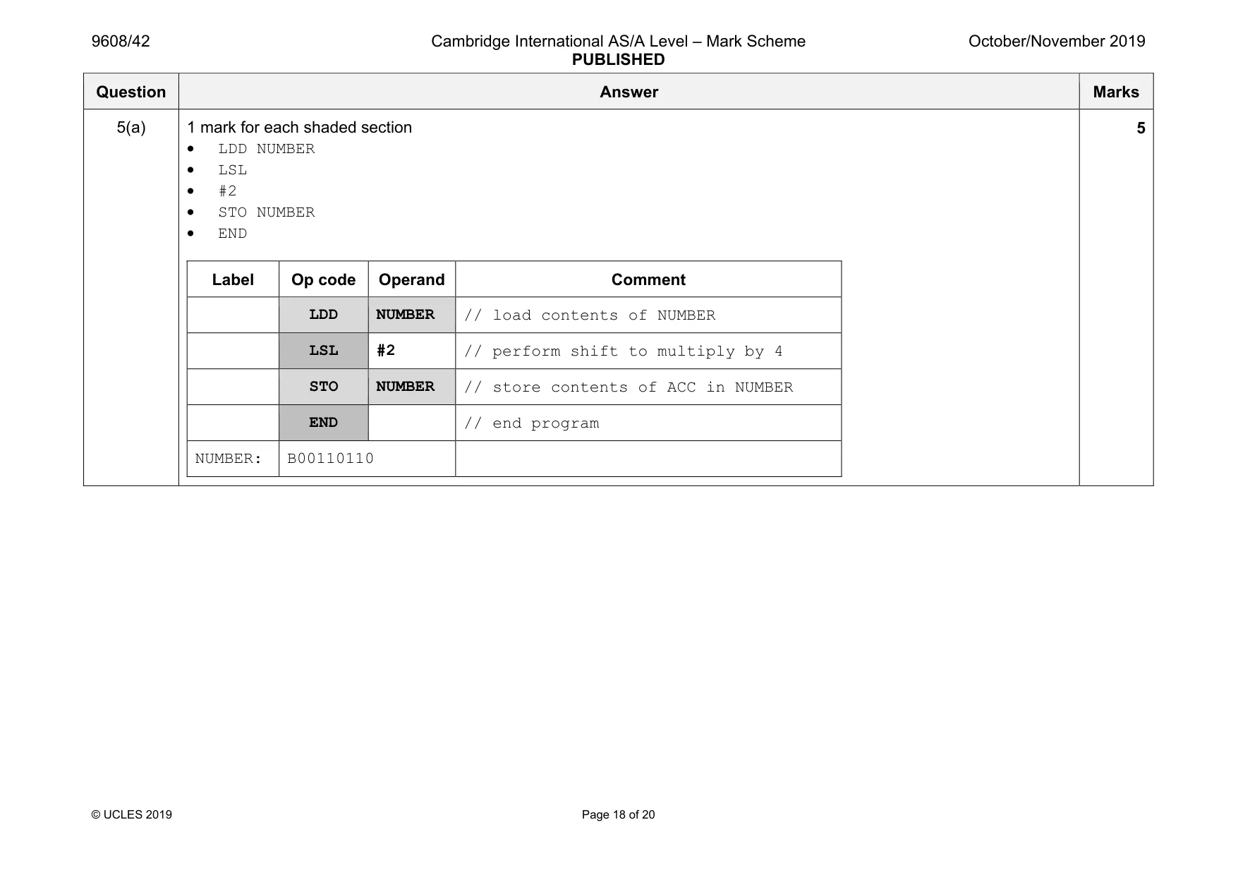 Mark scheme, page 18 of 20