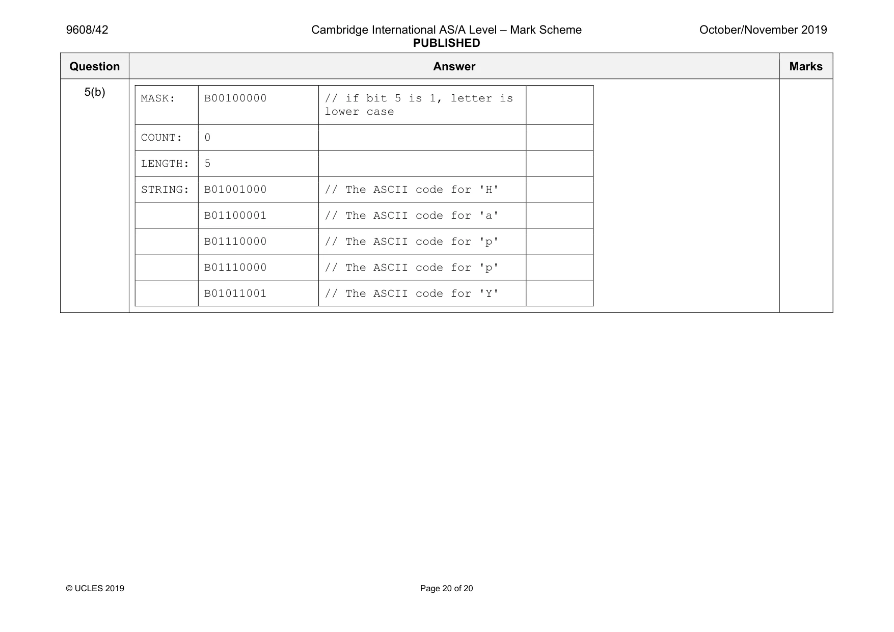 Mark scheme, page 20 of 20