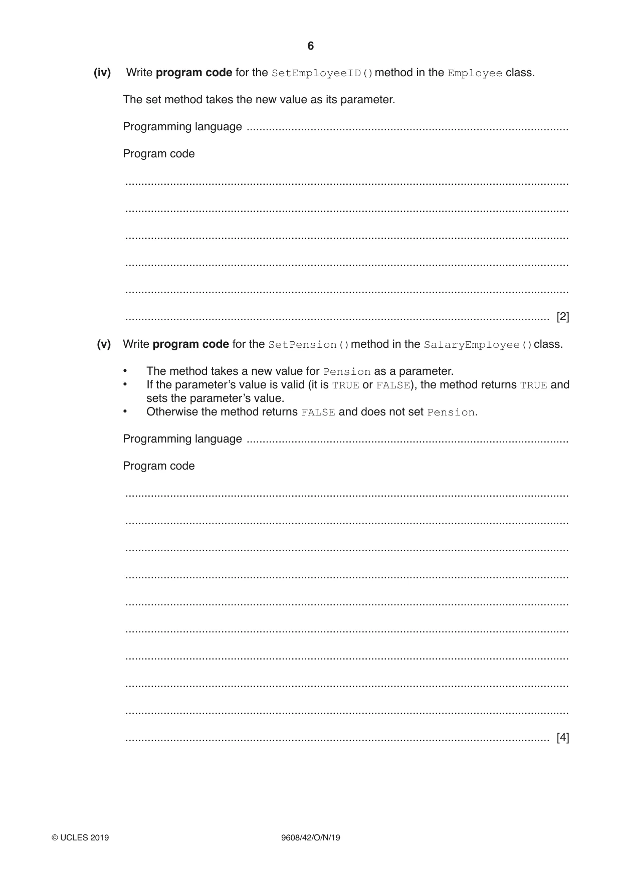 Cambridge A Level Computer Science 9608 2019 Oct/Nov Paper 4 · Variant 2 question paper, page 6 of 20