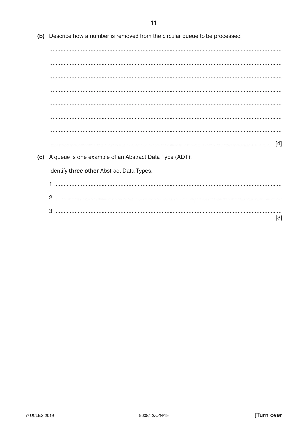 Cambridge A Level Computer Science 9608 2019 Oct/Nov Paper 4 · Variant 2 question paper, page 11 of 20