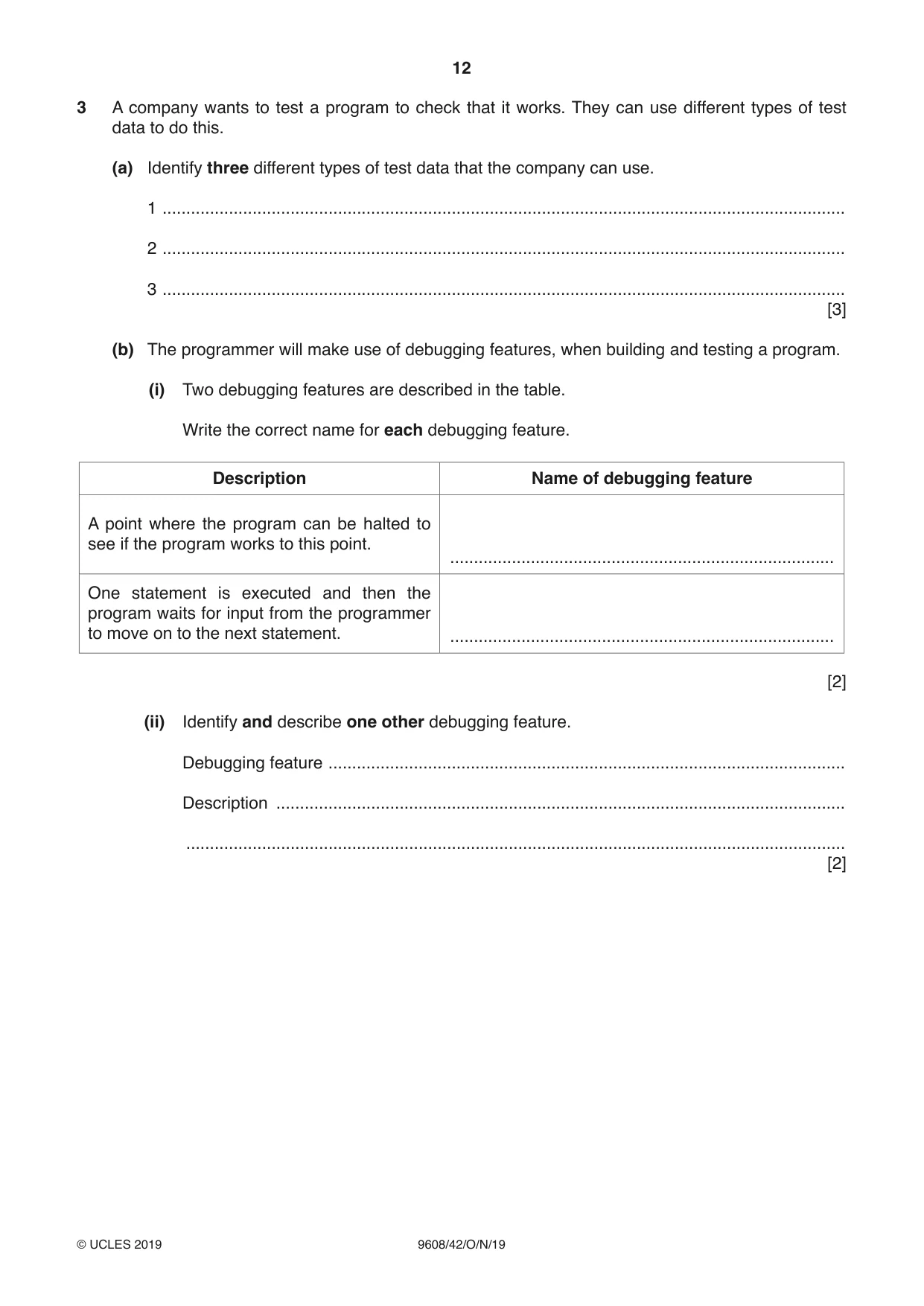 Cambridge A Level Computer Science 9608 2019 Oct/Nov Paper 4 · Variant 2 question paper, page 12 of 20