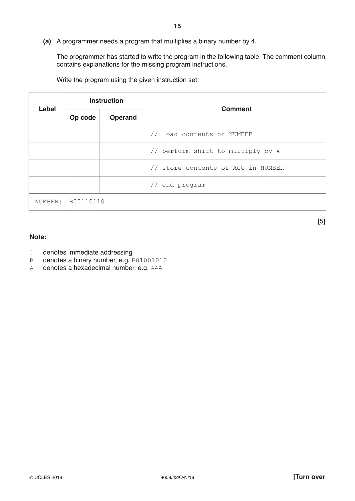 Cambridge A Level Computer Science 9608 2019 Oct/Nov Paper 4 · Variant 2 question paper, page 15 of 20