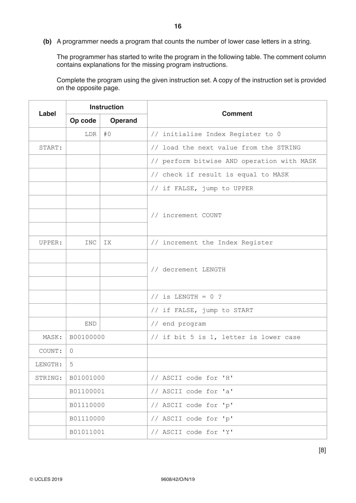 Cambridge A Level Computer Science 9608 2019 Oct/Nov Paper 4 · Variant 2 question paper, page 16 of 20