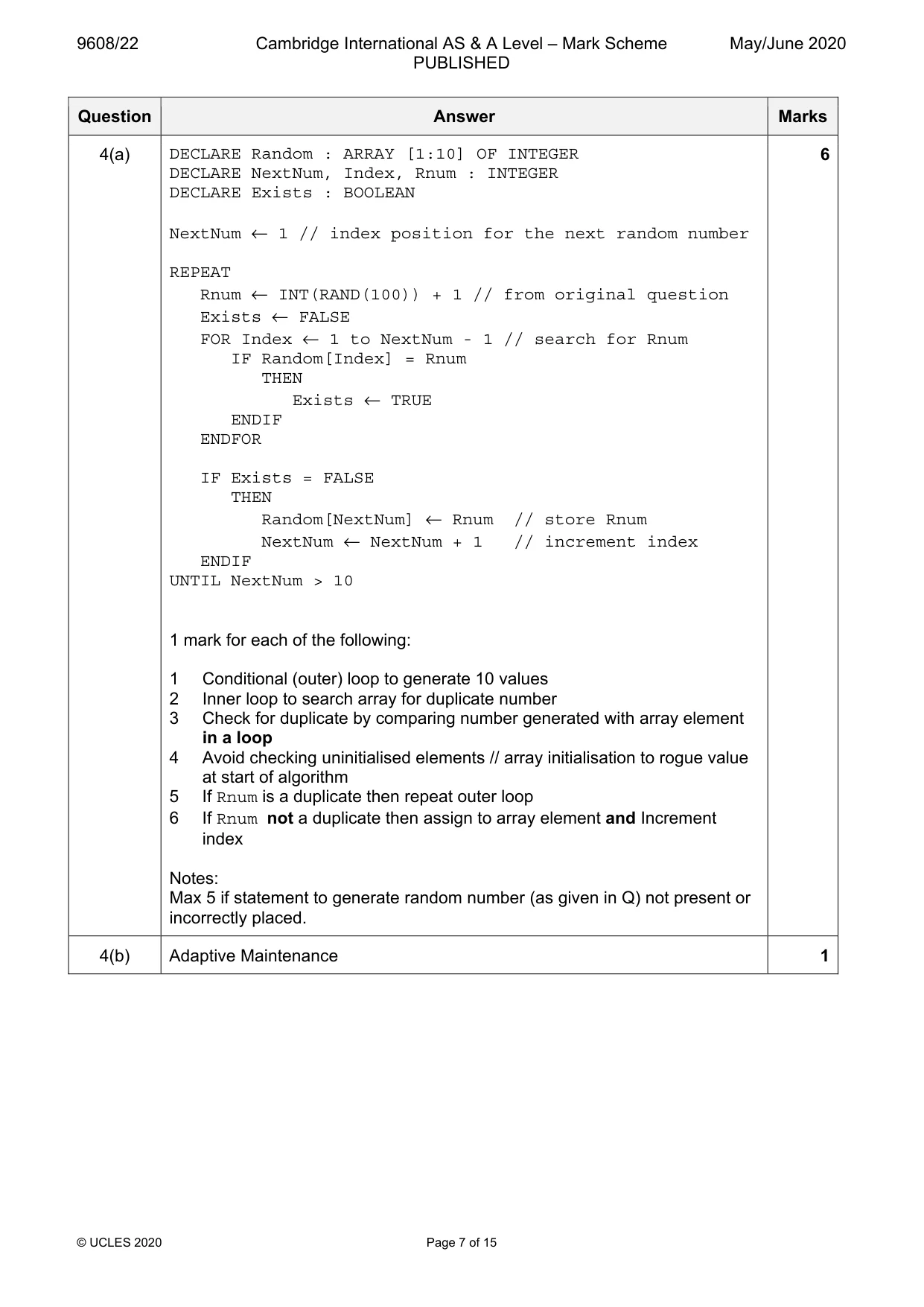 Mark scheme, page 7 of 15