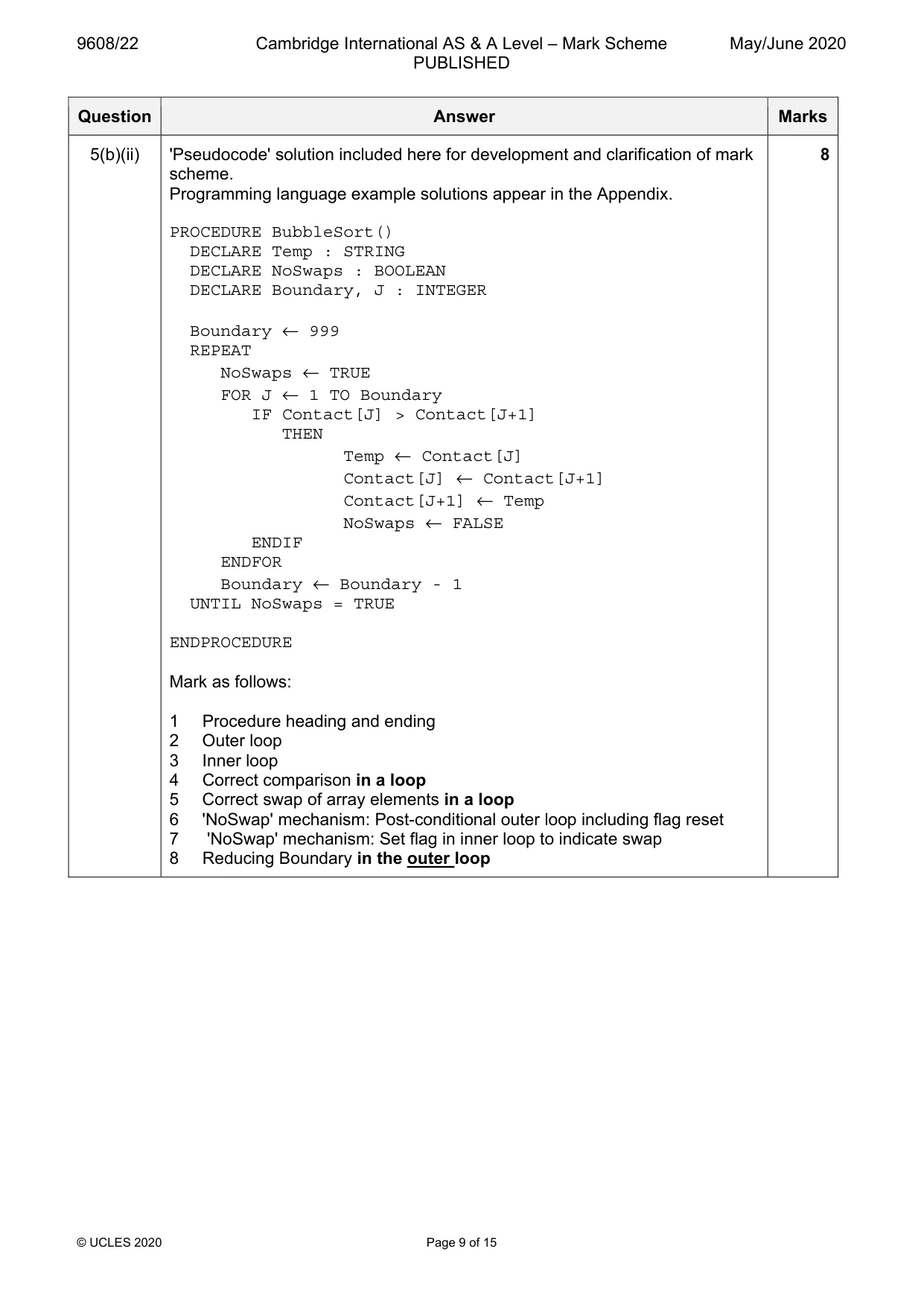 Mark scheme, page 9 of 15