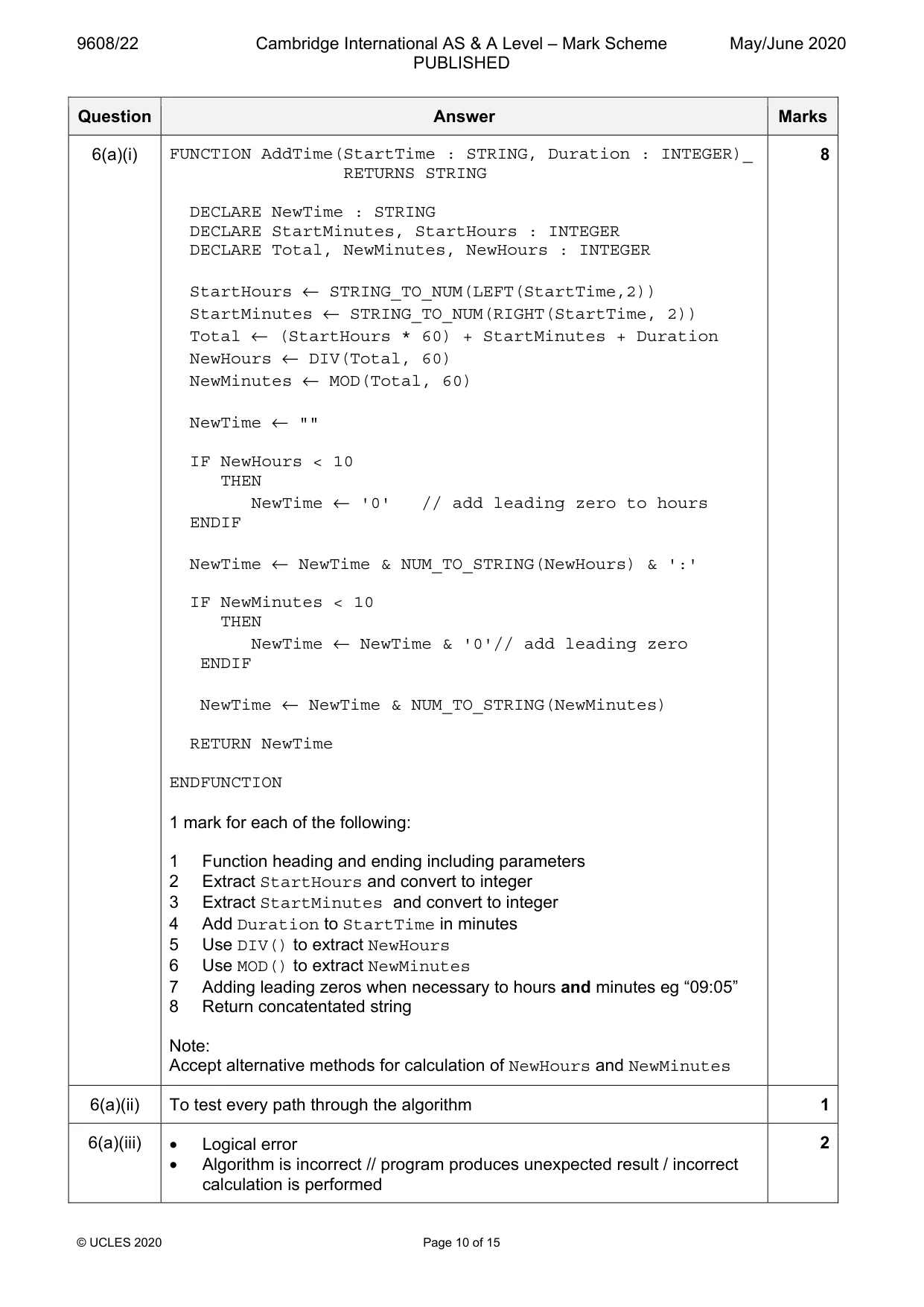 Mark scheme, page 10 of 15