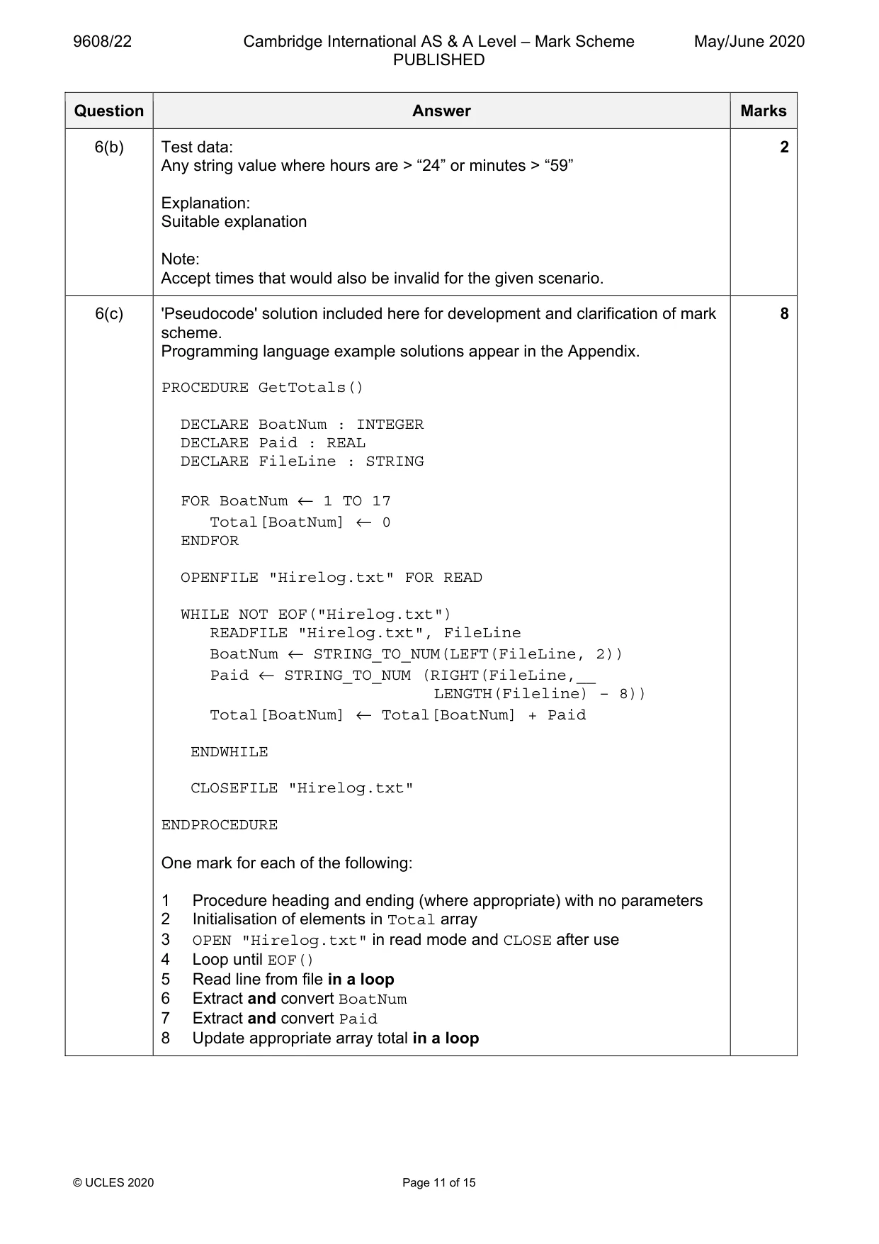Mark scheme, page 11 of 15