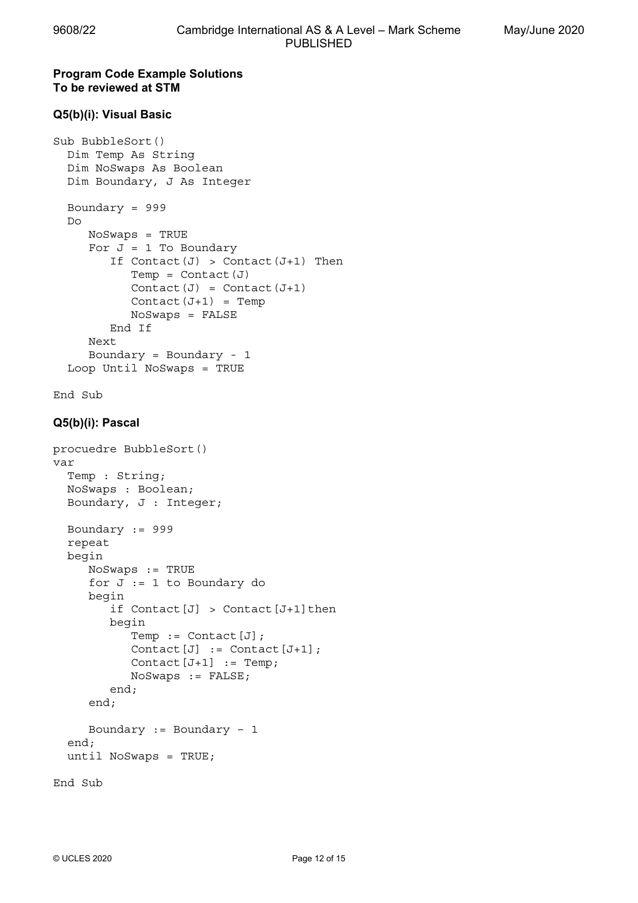 Mark scheme, page 12 of 15