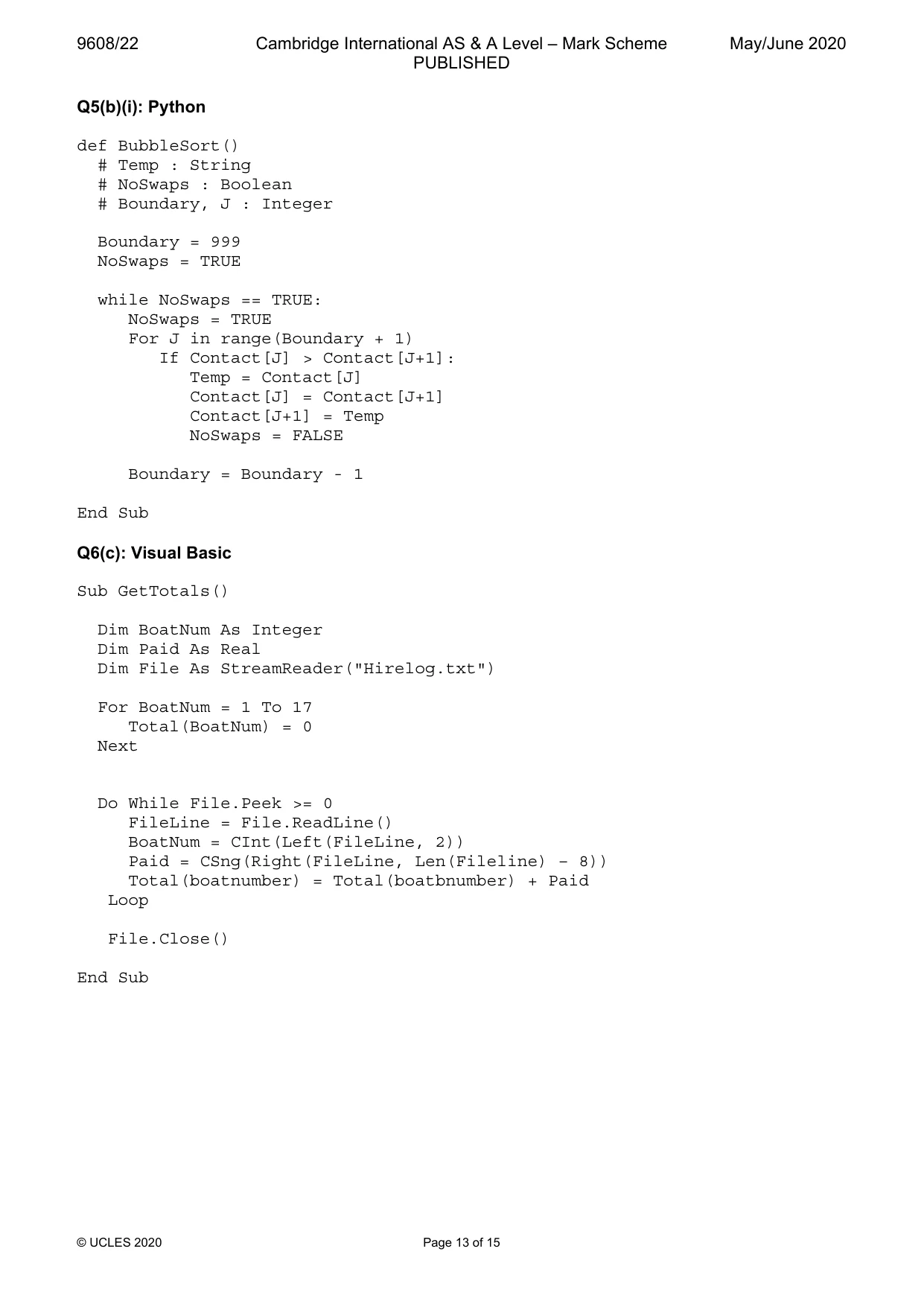 Mark scheme, page 13 of 15