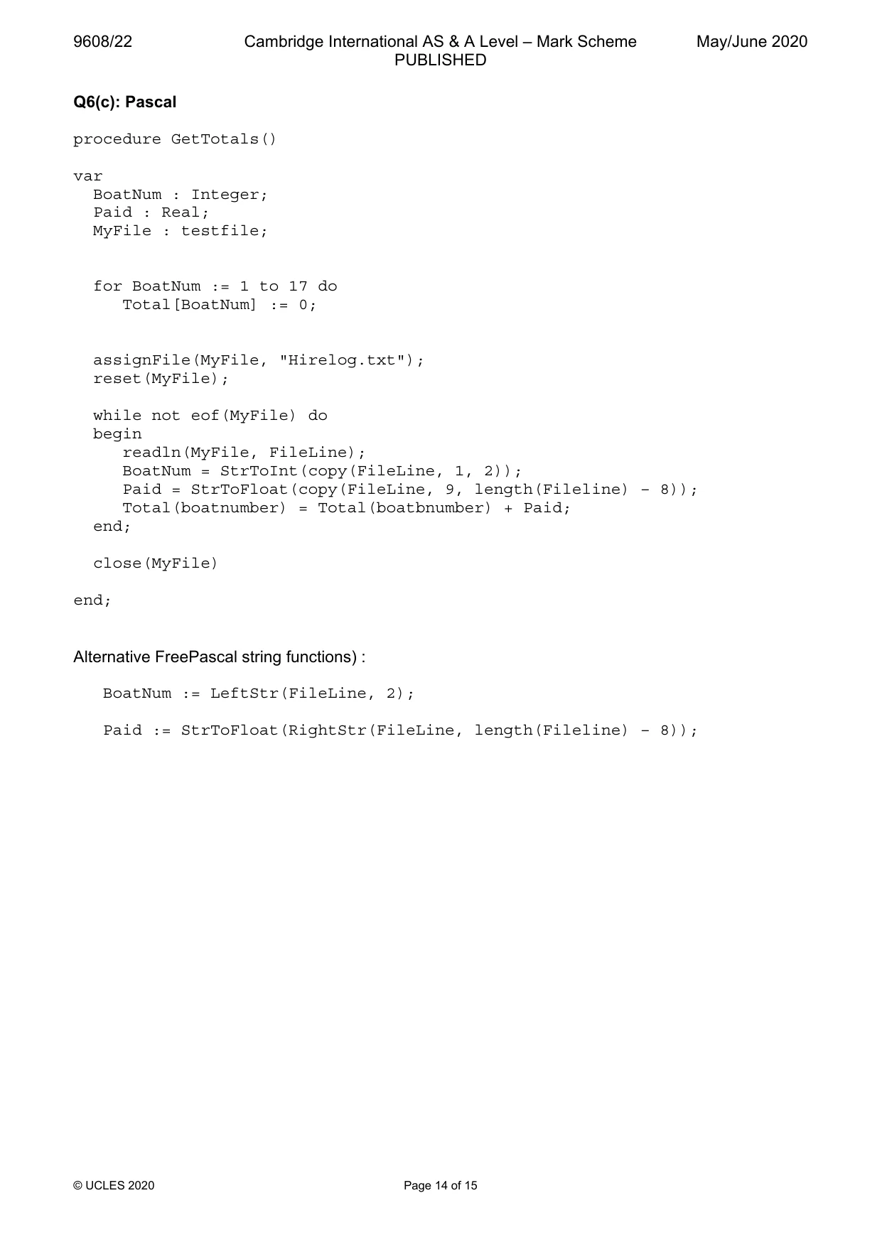 Mark scheme, page 14 of 15
