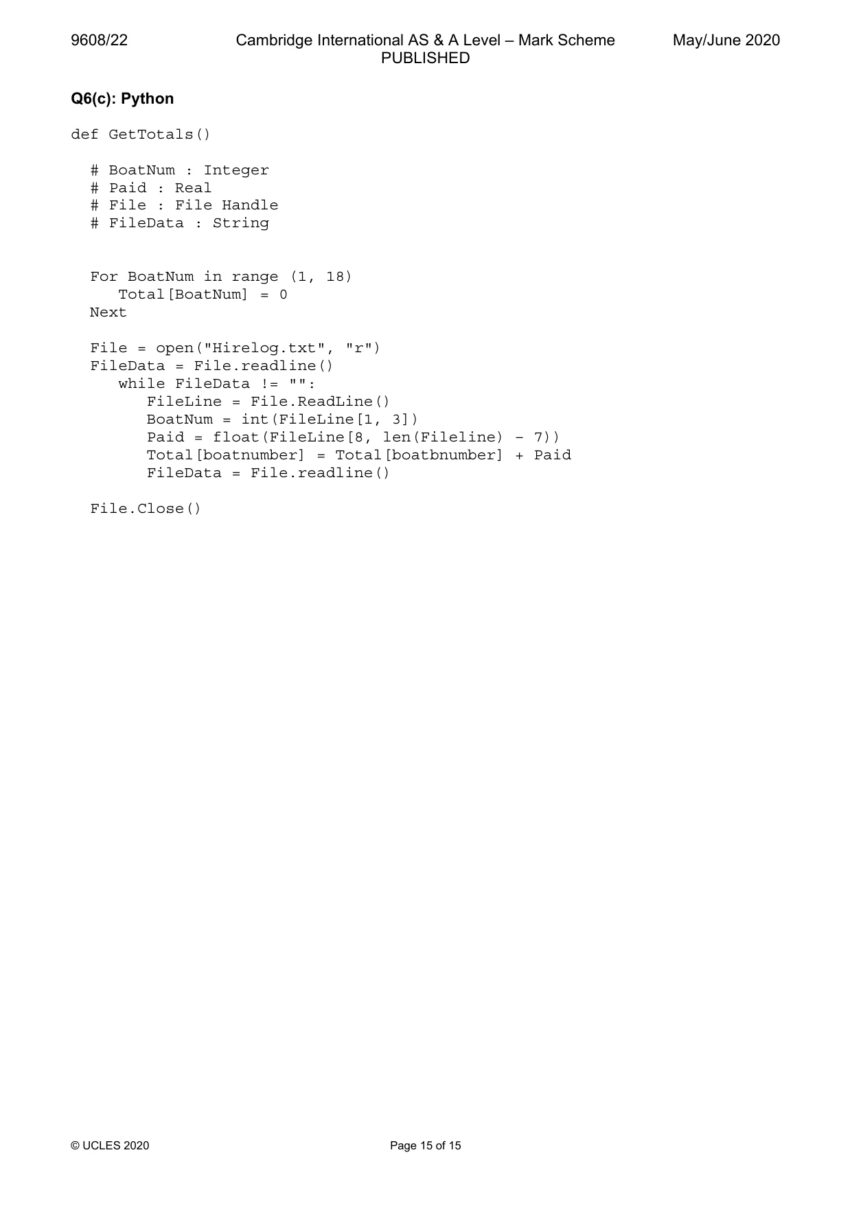 Mark scheme, page 15 of 15