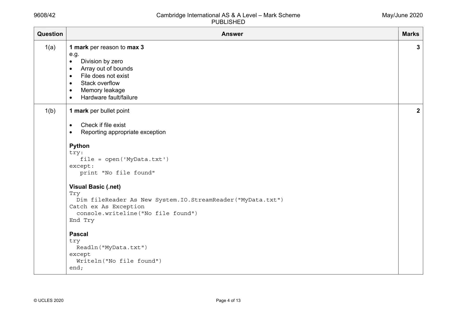 Mark scheme, page 4 of 13