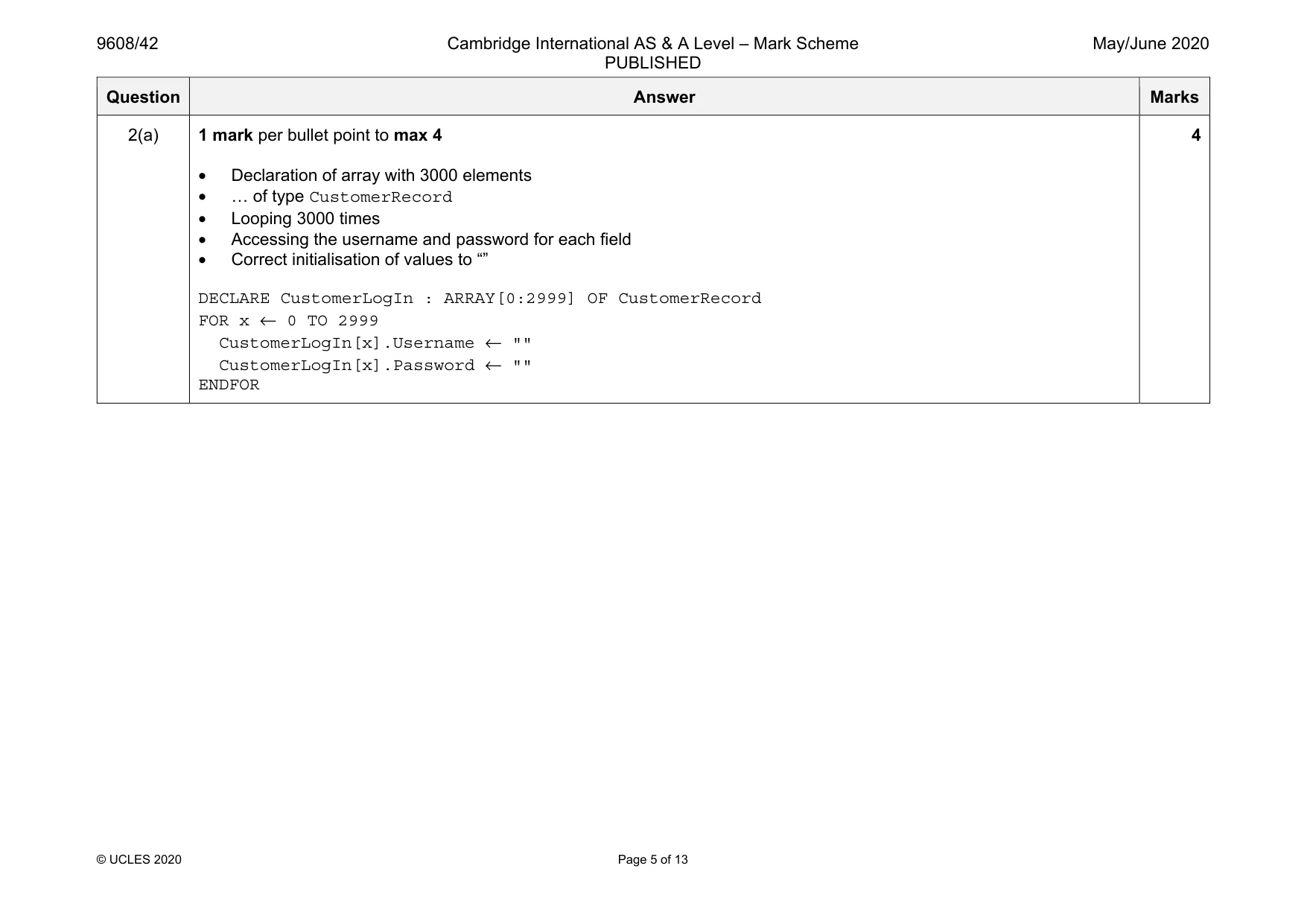 Mark scheme, page 5 of 13