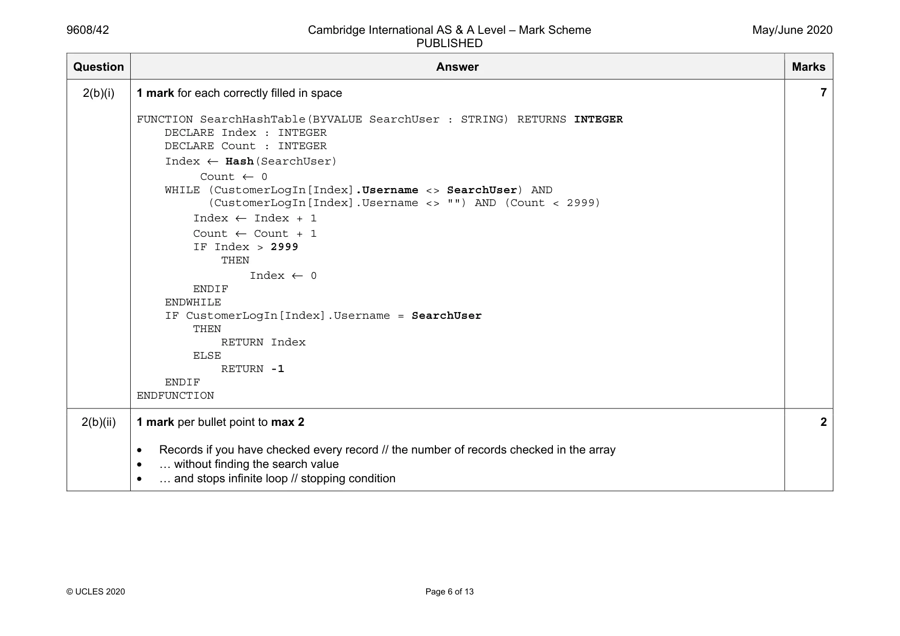 Mark scheme, page 6 of 13
