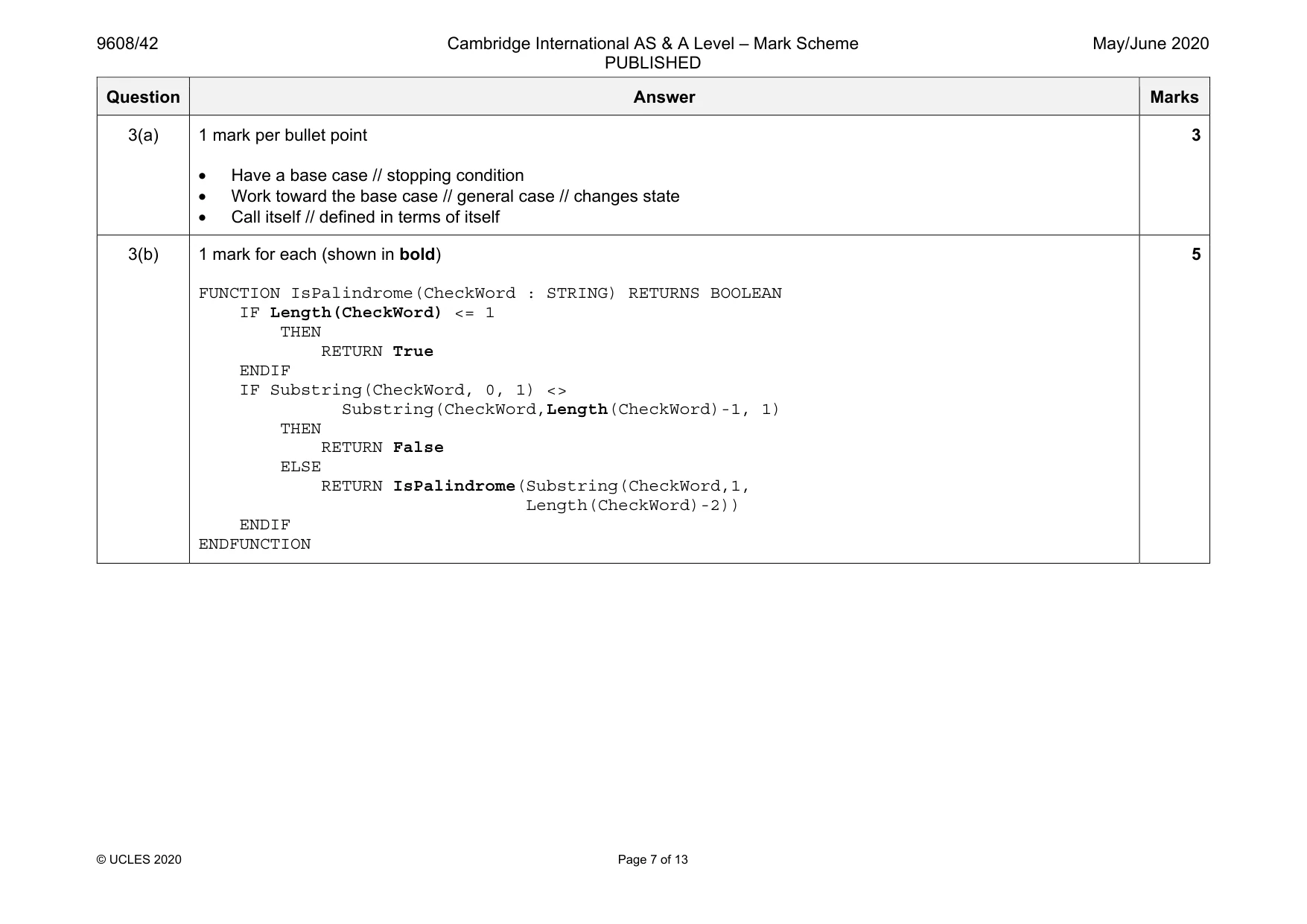Mark scheme, page 7 of 13