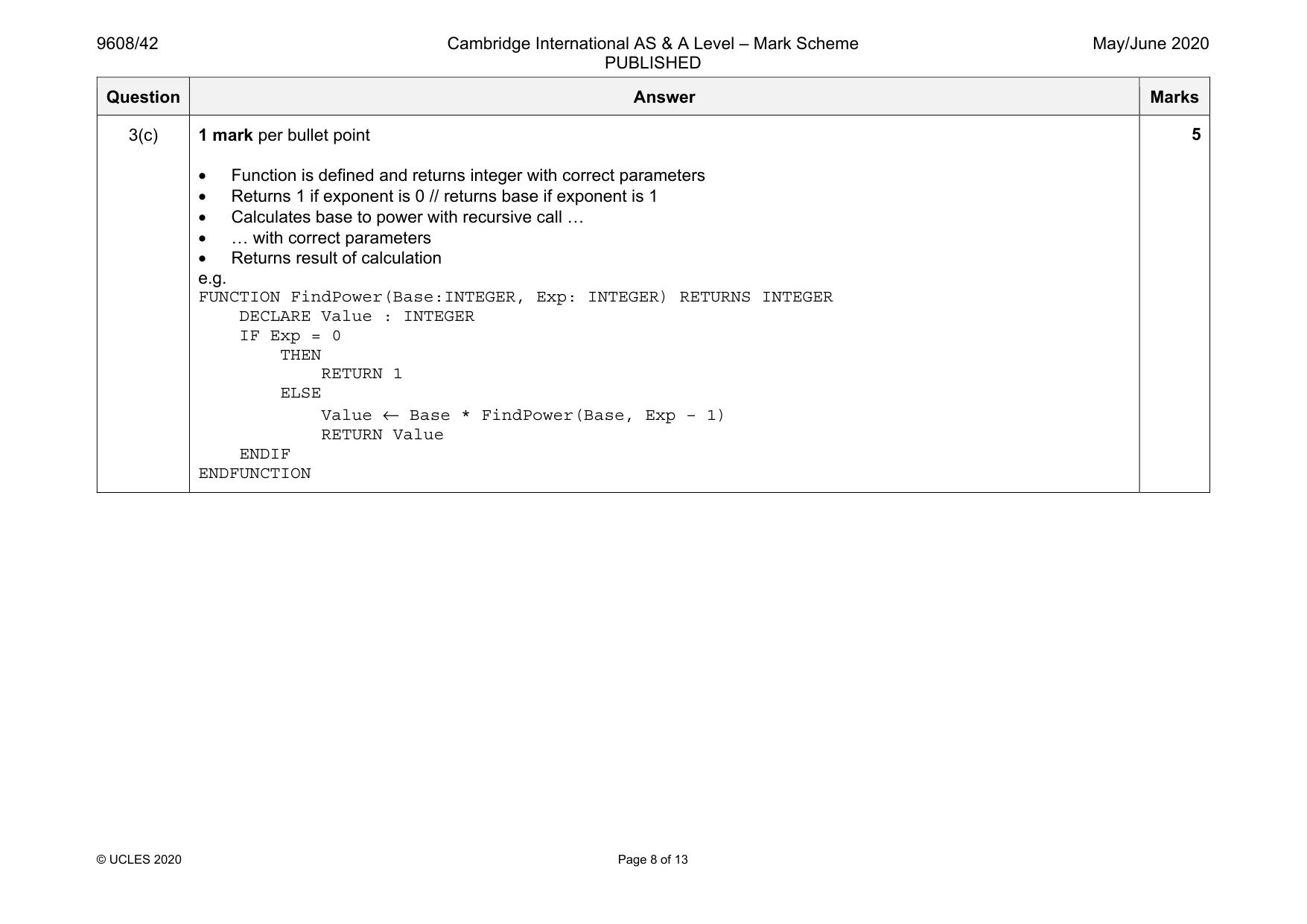 Mark scheme, page 8 of 13