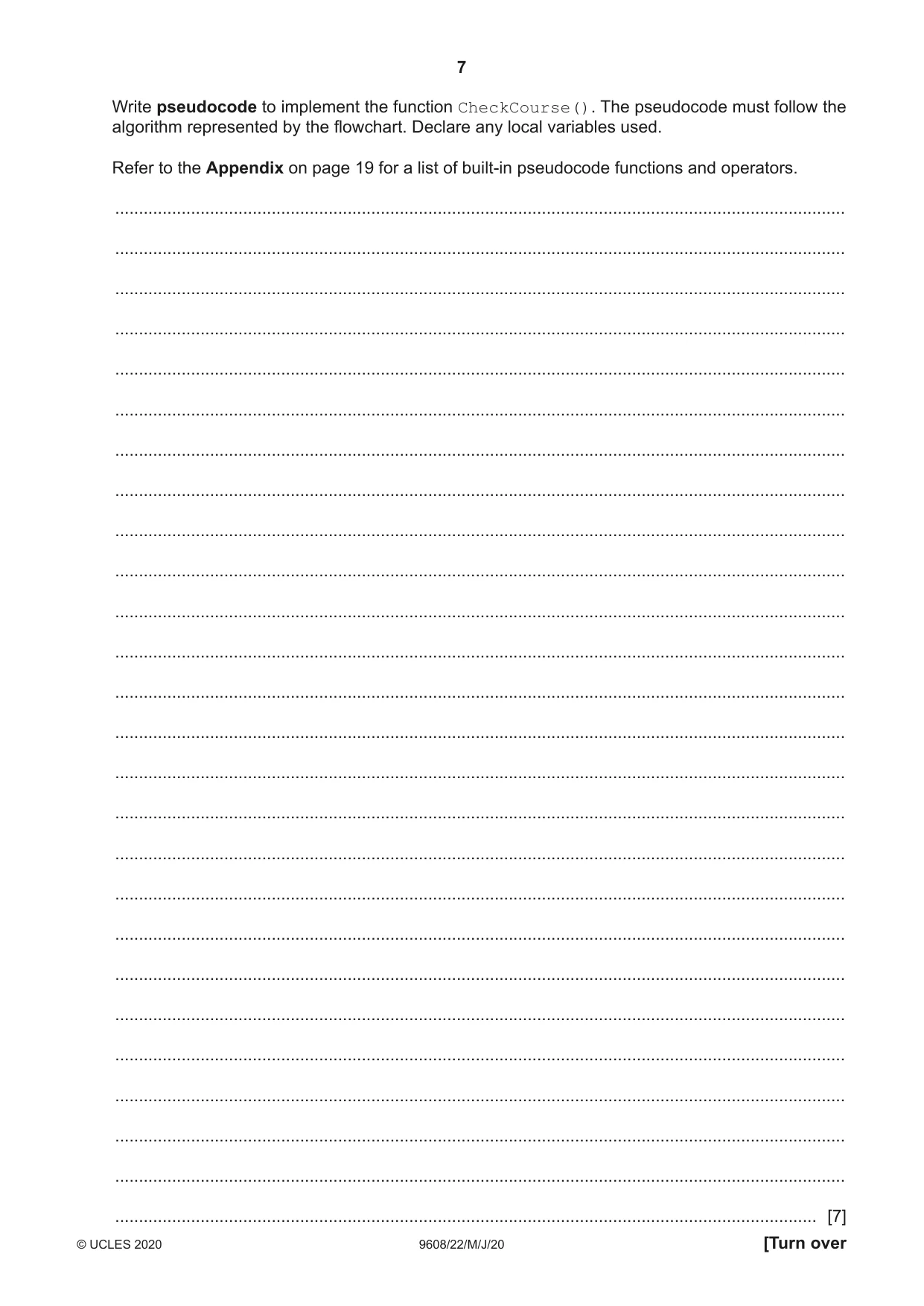 Cambridge A Level Computer Science 9608 2020 May/June Paper 2 · Variant 2 question paper, page 7 of 20