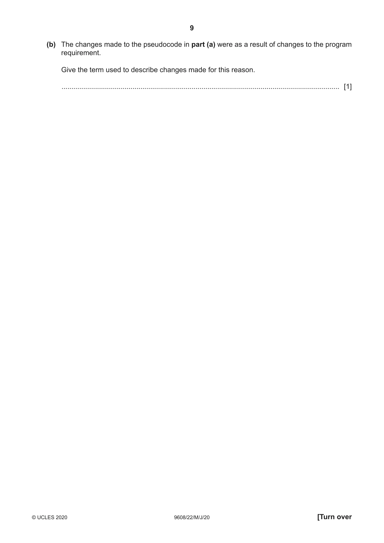 Cambridge A Level Computer Science 9608 2020 May/June Paper 2 · Variant 2 question paper, page 9 of 20