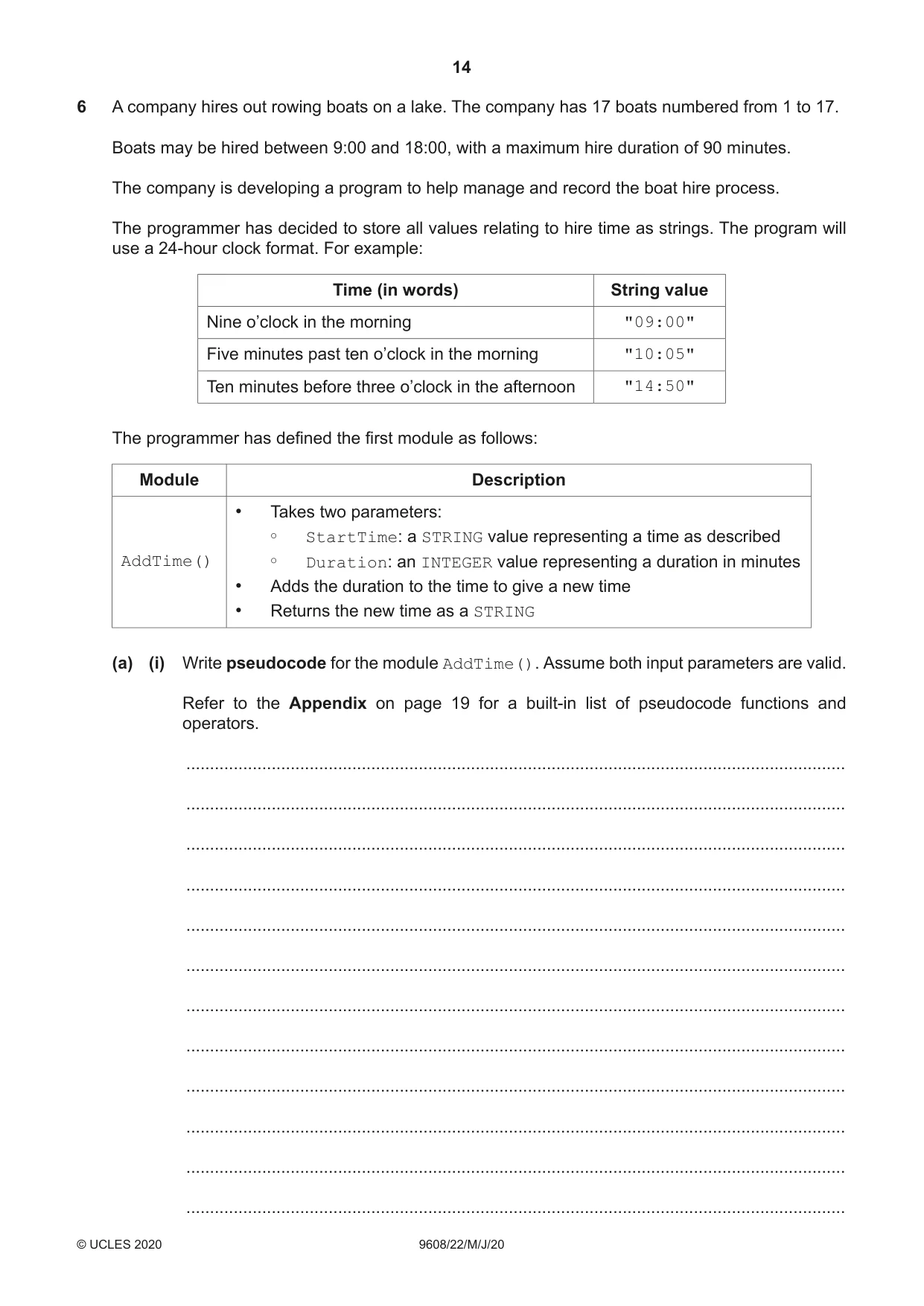 Cambridge A Level Computer Science 9608 2020 May/June Paper 2 · Variant 2 question paper, page 14 of 20