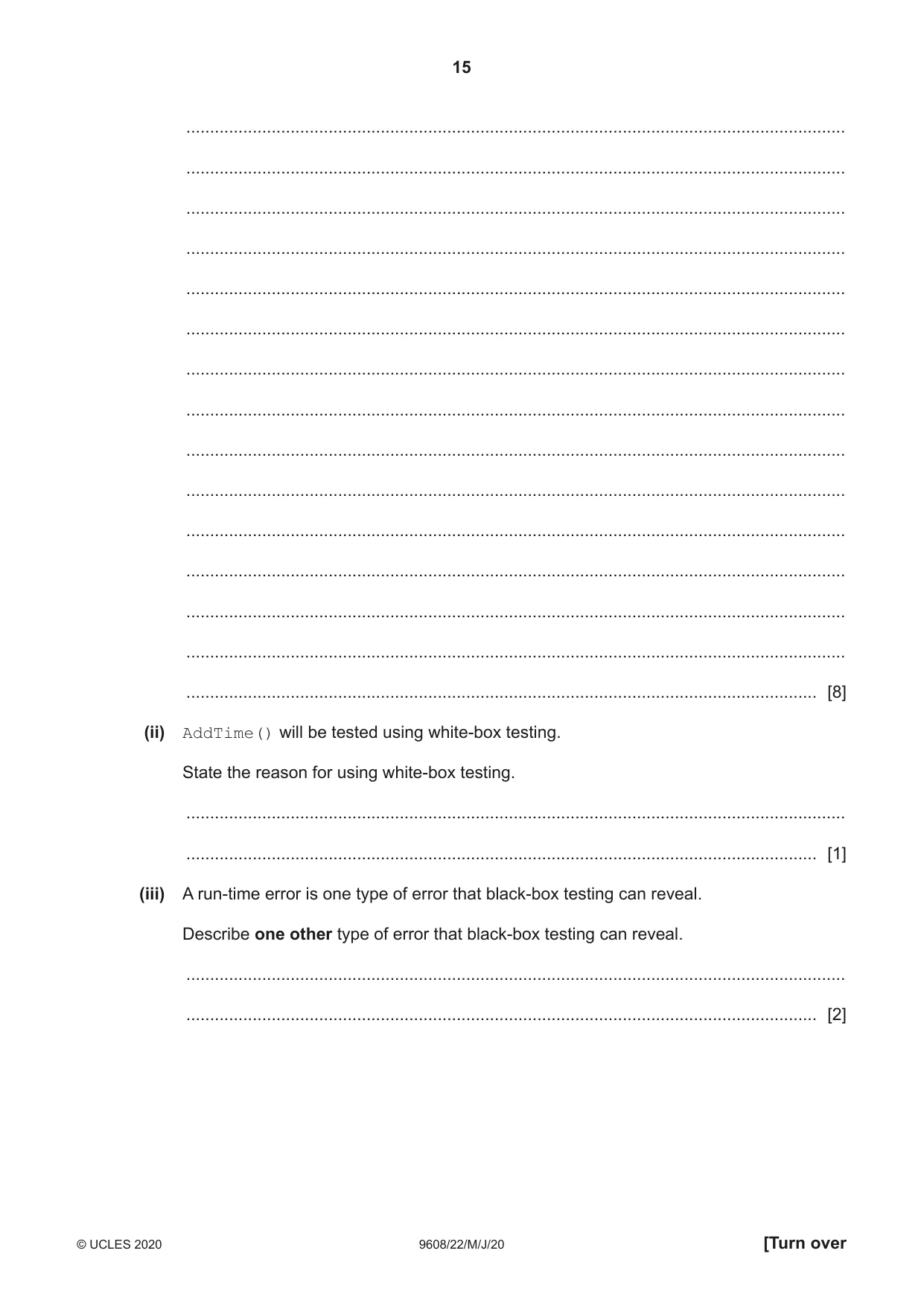 Cambridge A Level Computer Science 9608 2020 May/June Paper 2 · Variant 2 question paper, page 15 of 20