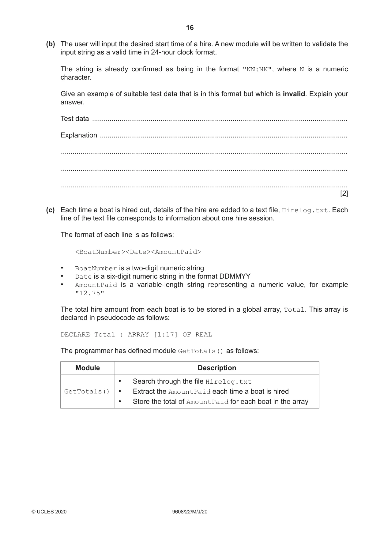 Cambridge A Level Computer Science 9608 2020 May/June Paper 2 · Variant 2 question paper, page 16 of 20