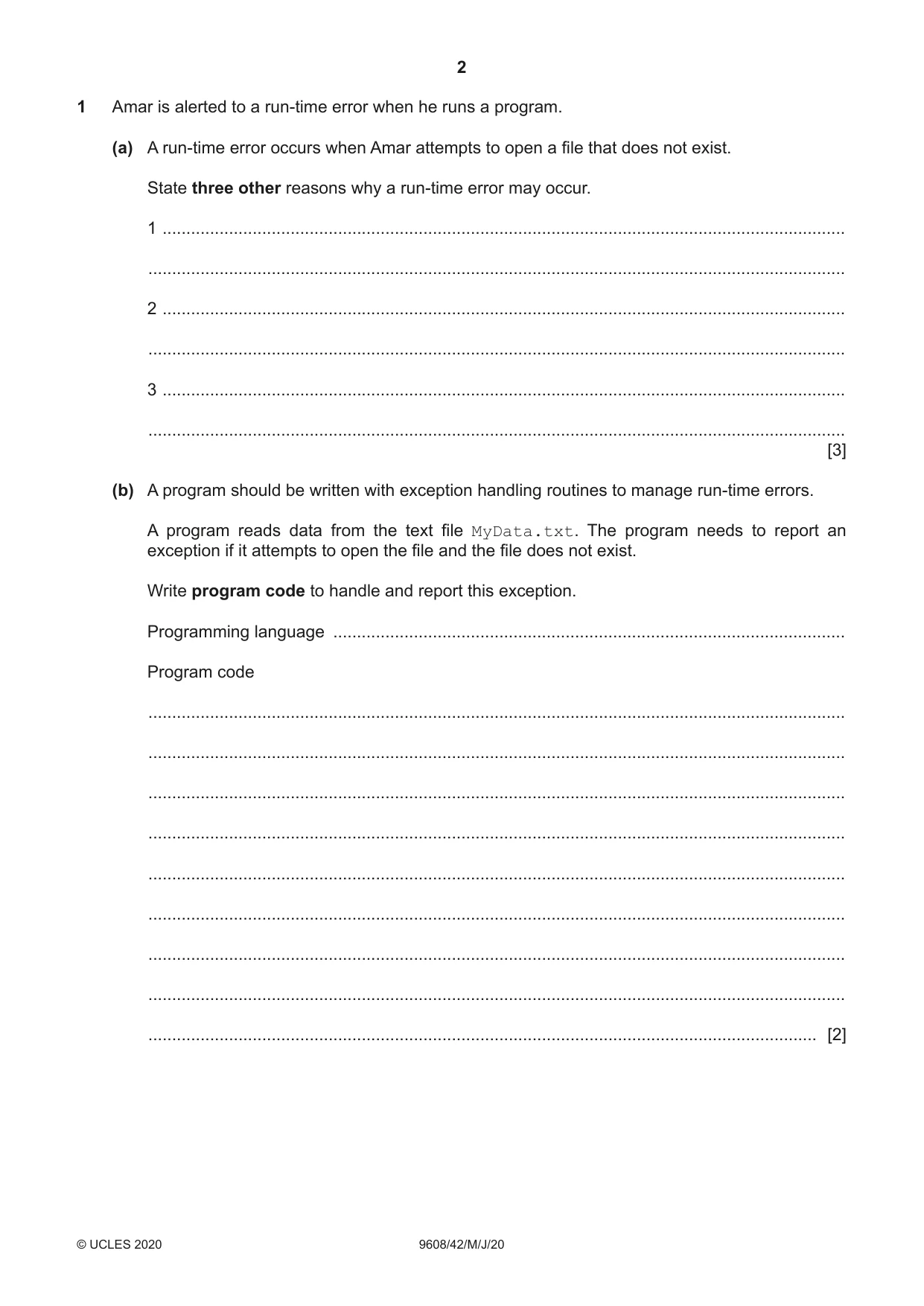 Cambridge A Level Computer Science 9608 2020 May/June Paper 4 · Variant 2 question paper, page 2 of 16