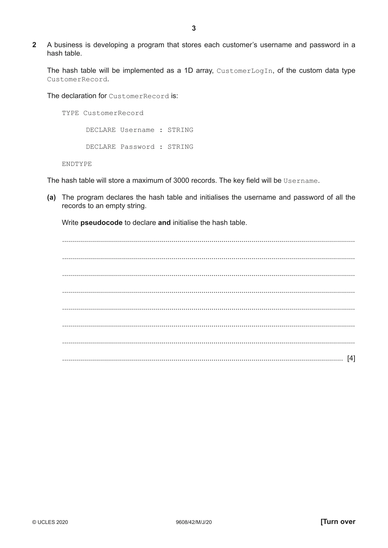 Cambridge A Level Computer Science 9608 2020 May/June Paper 4 · Variant 2 question paper, page 3 of 16