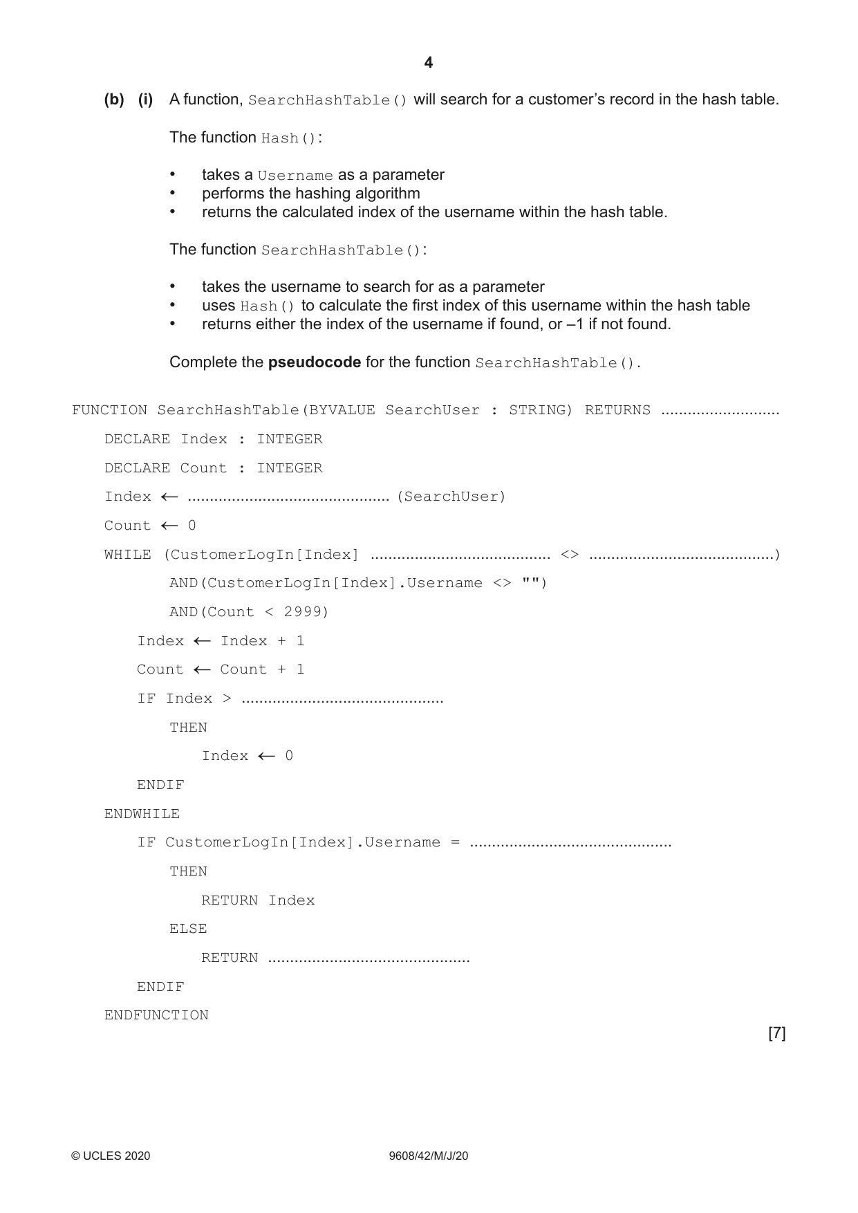 Cambridge A Level Computer Science 9608 2020 May/June Paper 4 · Variant 2 question paper, page 4 of 16