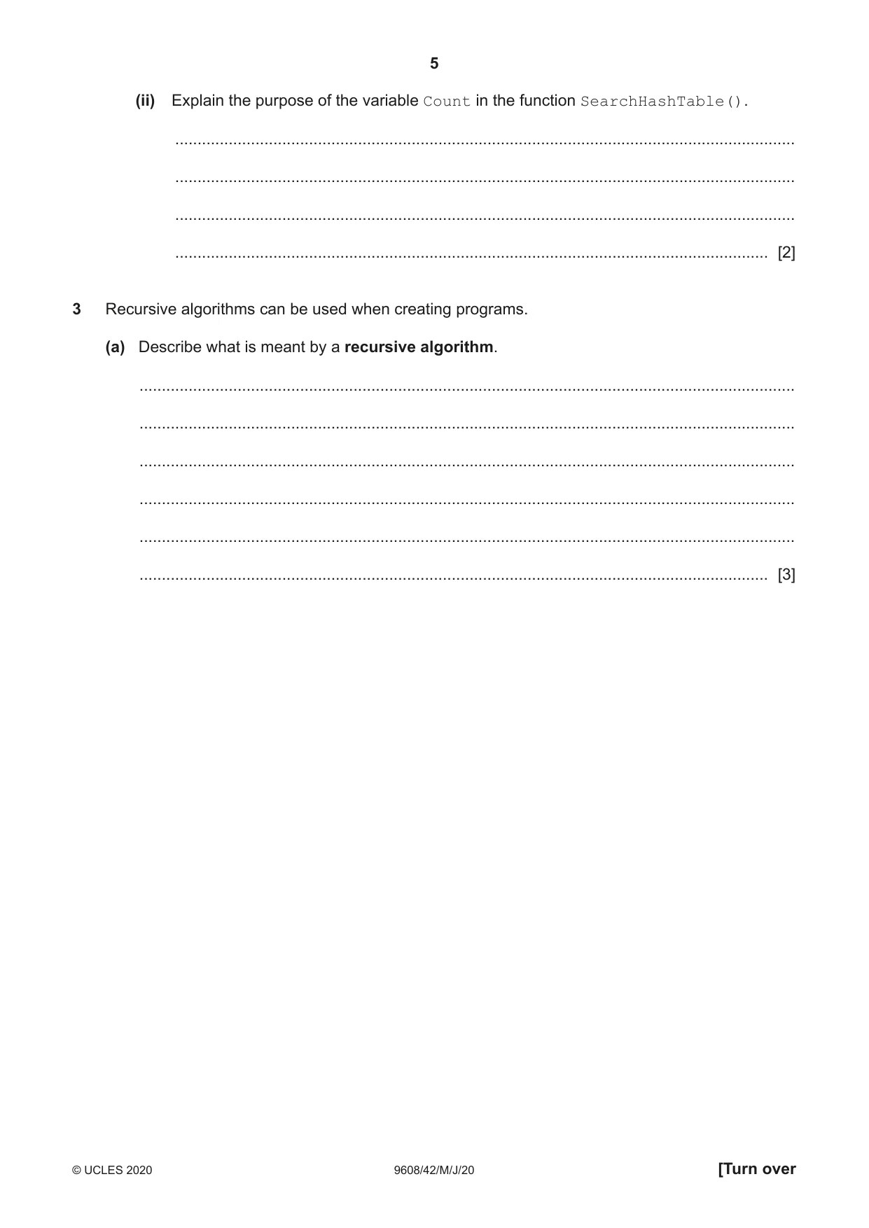 Cambridge A Level Computer Science 9608 2020 May/June Paper 4 · Variant 2 question paper, page 5 of 16