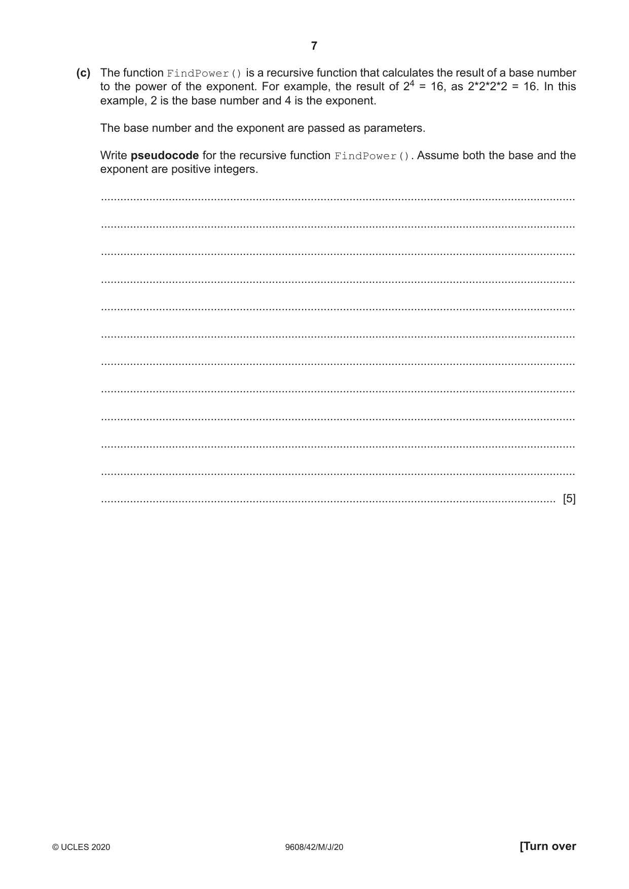 Cambridge A Level Computer Science 9608 2020 May/June Paper 4 · Variant 2 question paper, page 7 of 16