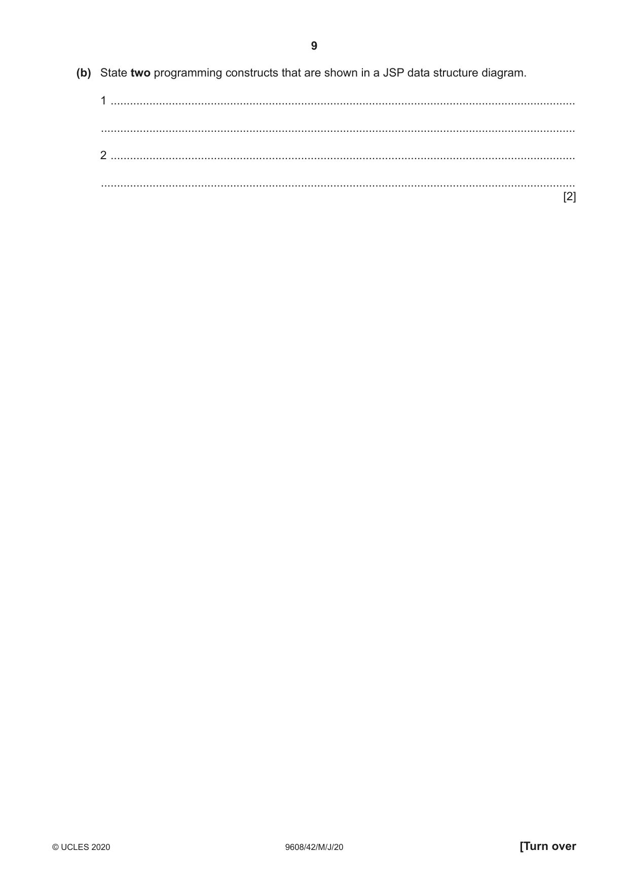 Cambridge A Level Computer Science 9608 2020 May/June Paper 4 · Variant 2 question paper, page 9 of 16