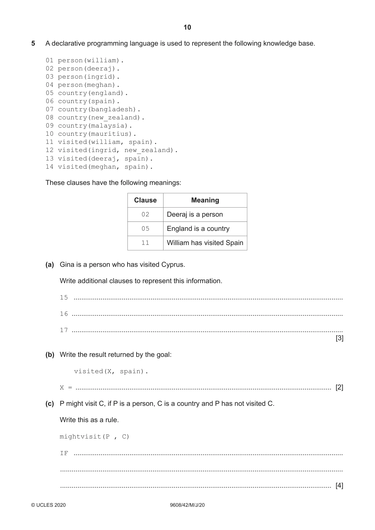 Cambridge A Level Computer Science 9608 2020 May/June Paper 4 · Variant 2 question paper, page 10 of 16