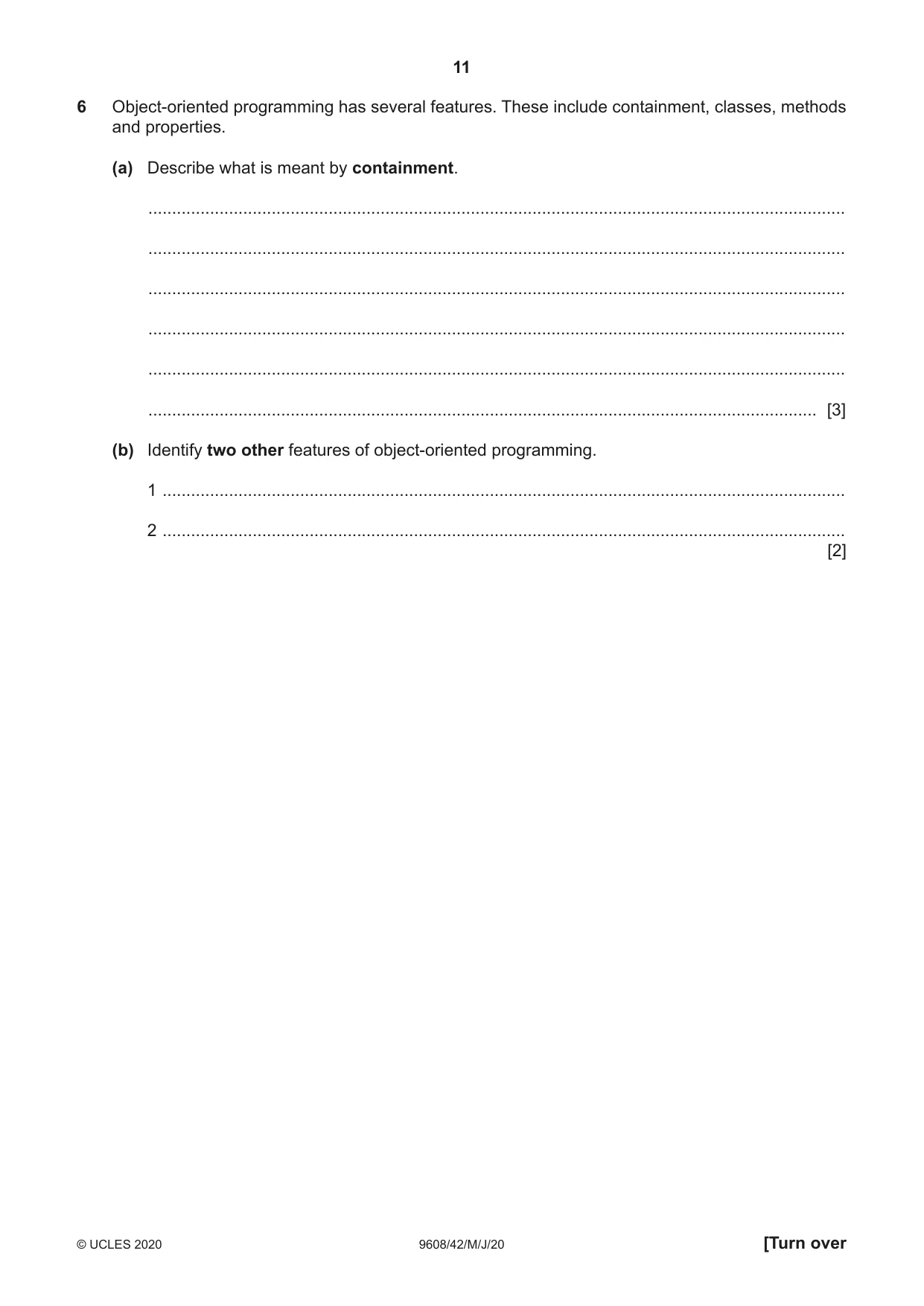 Cambridge A Level Computer Science 9608 2020 May/June Paper 4 · Variant 2 question paper, page 11 of 16