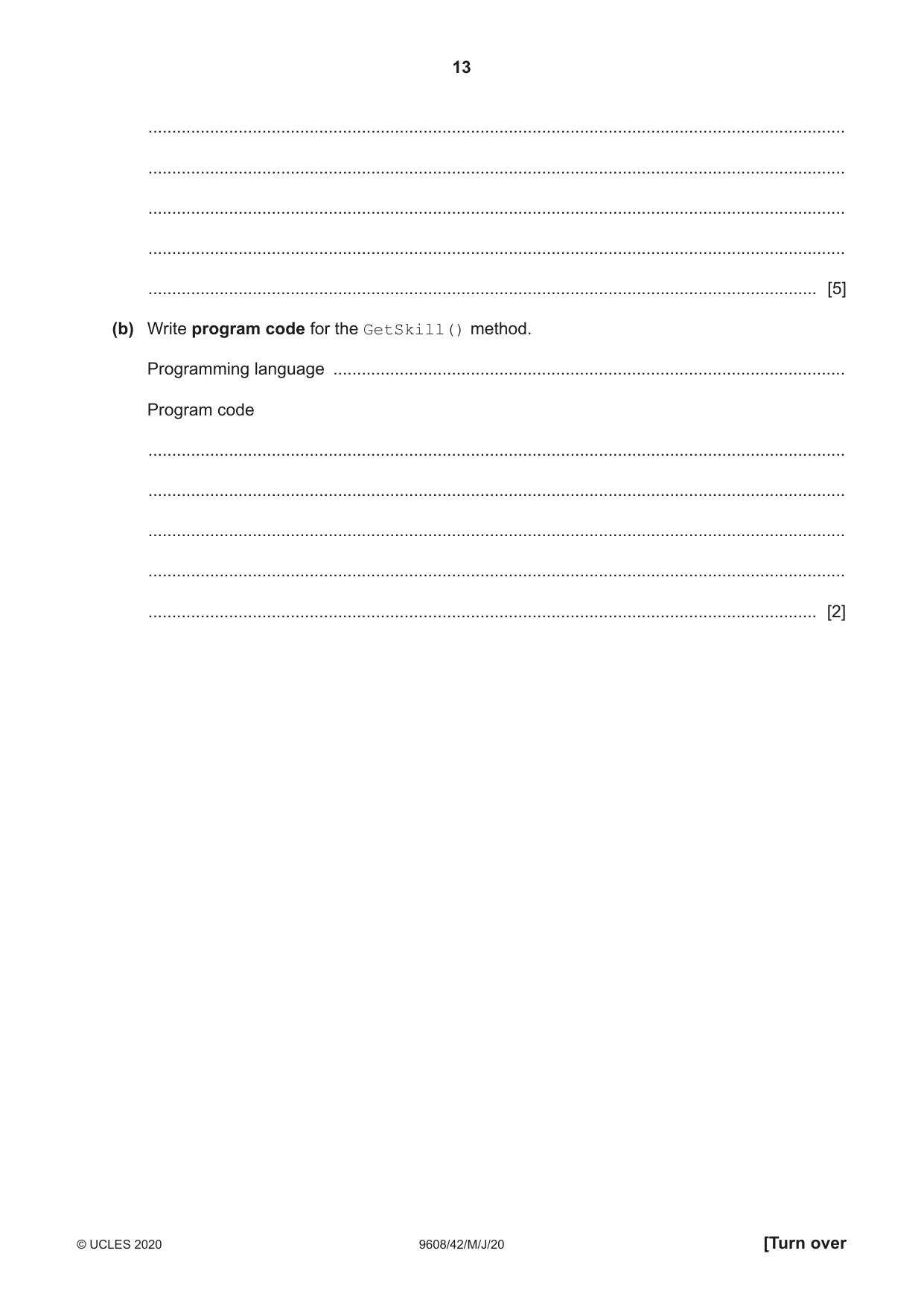 Cambridge A Level Computer Science 9608 2020 May/June Paper 4 · Variant 2 question paper, page 13 of 16