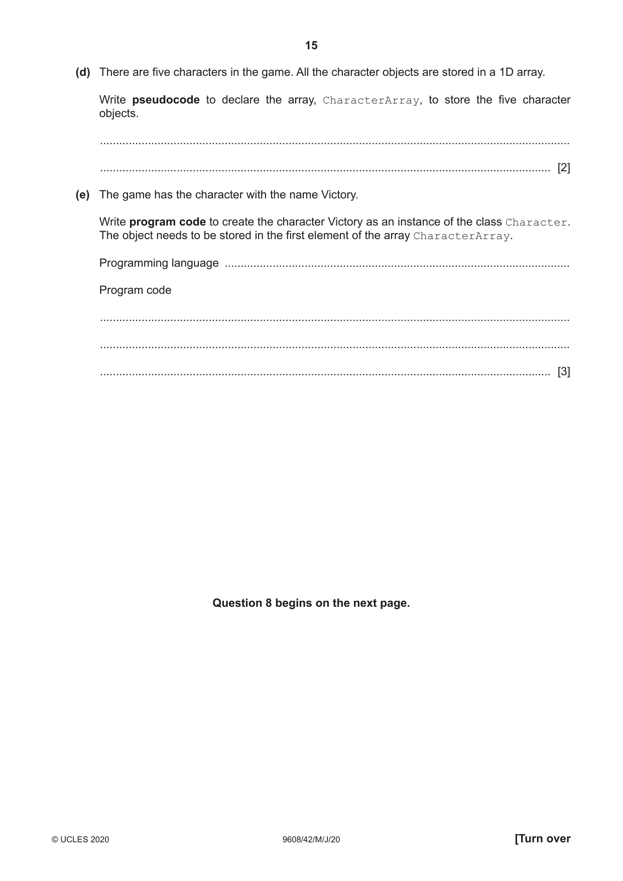 Cambridge A Level Computer Science 9608 2020 May/June Paper 4 · Variant 2 question paper, page 15 of 16