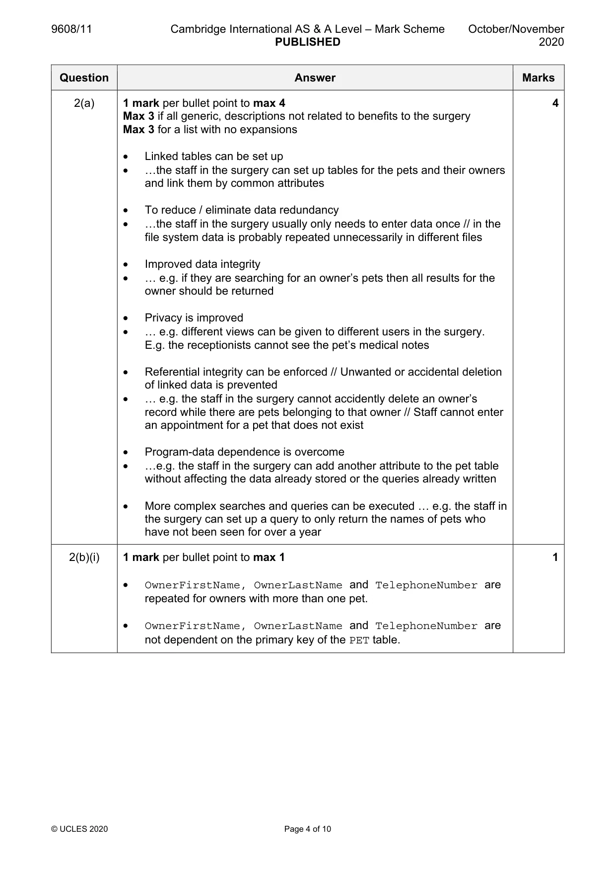 Mark scheme, page 4 of 10