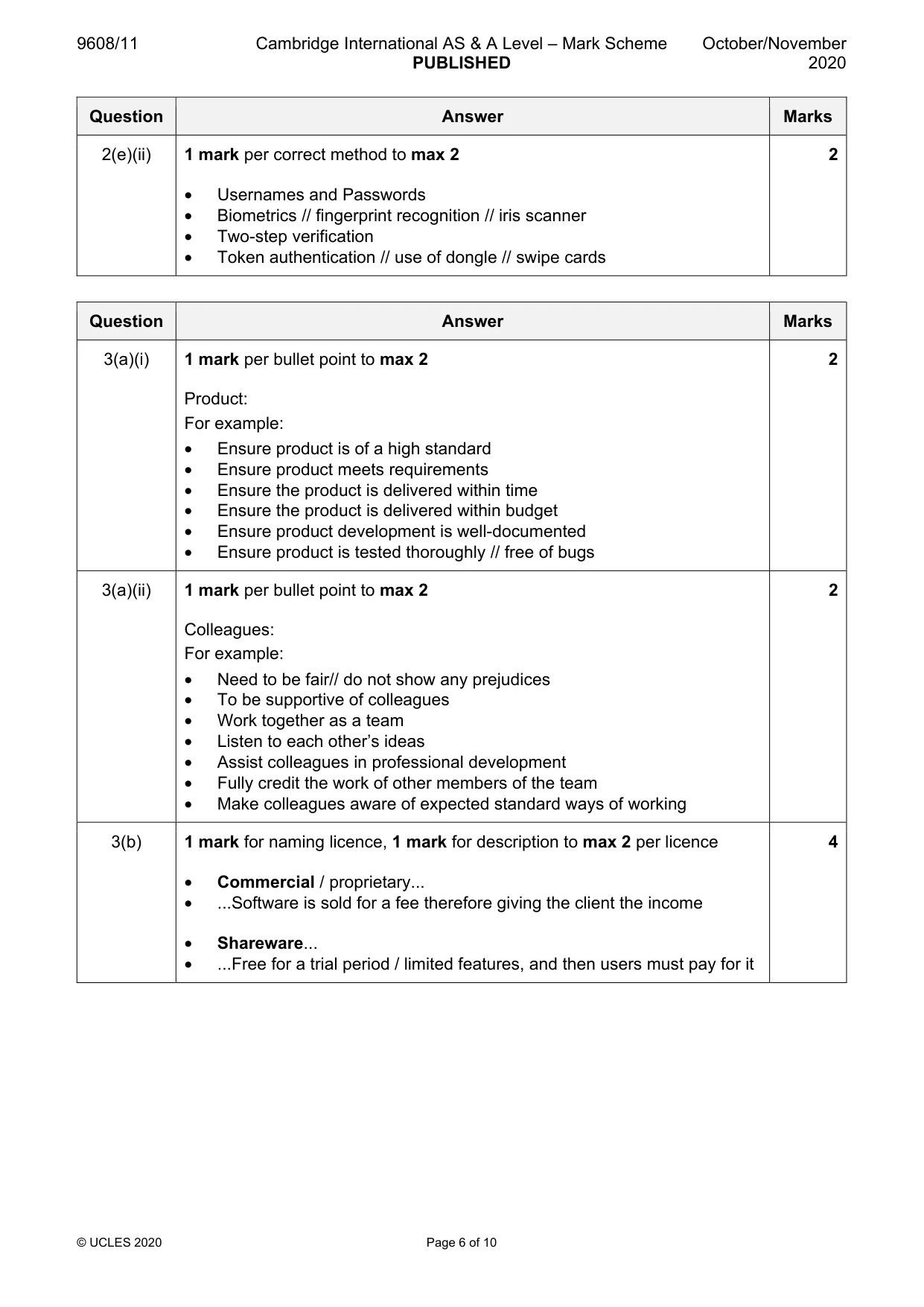 Mark scheme, page 6 of 10
