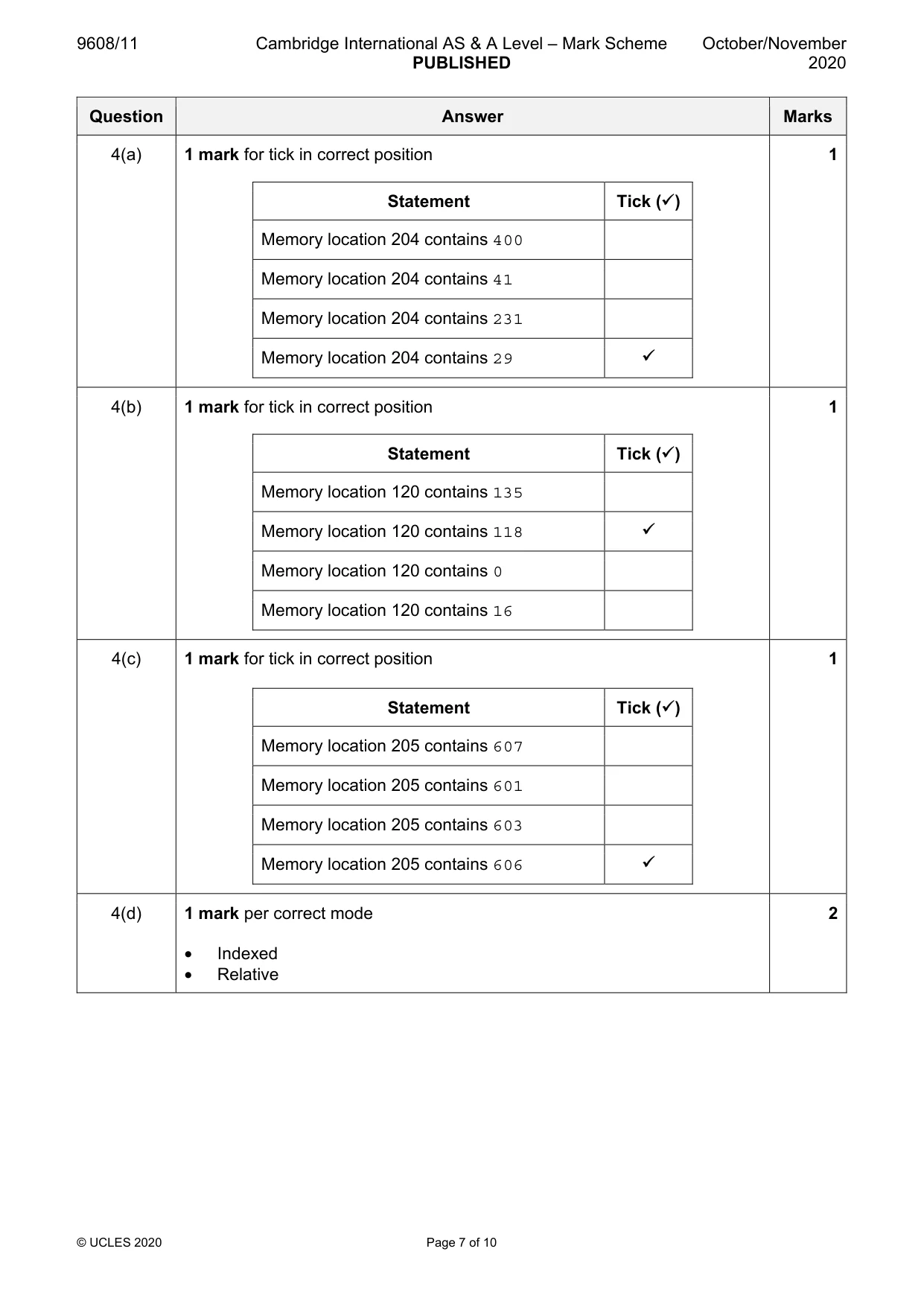 Mark scheme, page 7 of 10