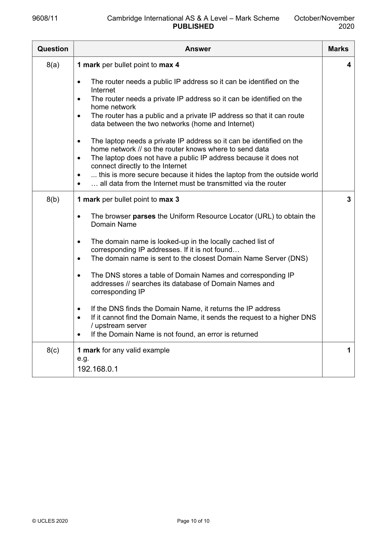 Mark scheme, page 10 of 10